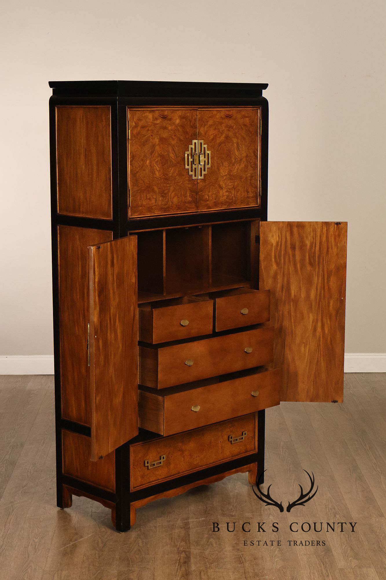 Century Chin Hua Furniture Asian Style Burl Wood Cabinet Armoire