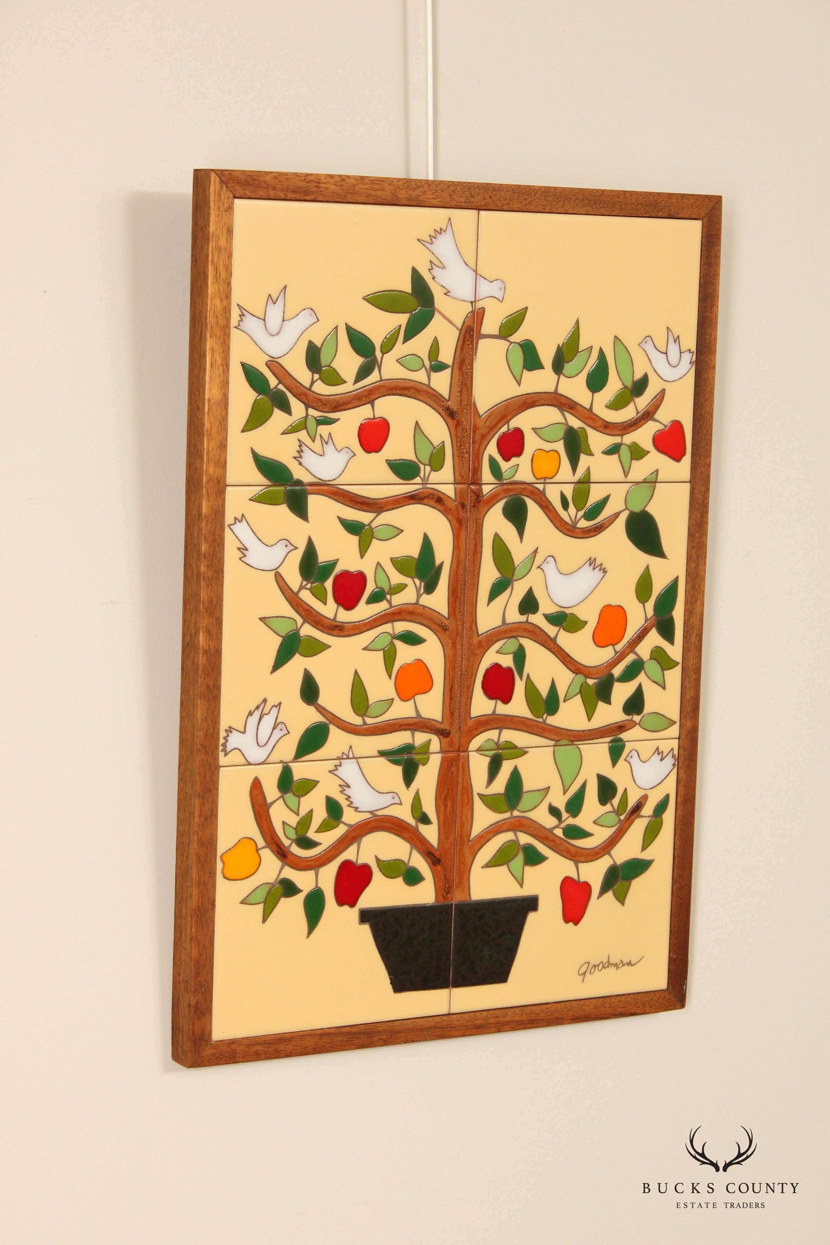 Folk Art Framed Ceramic Tile Mosaic