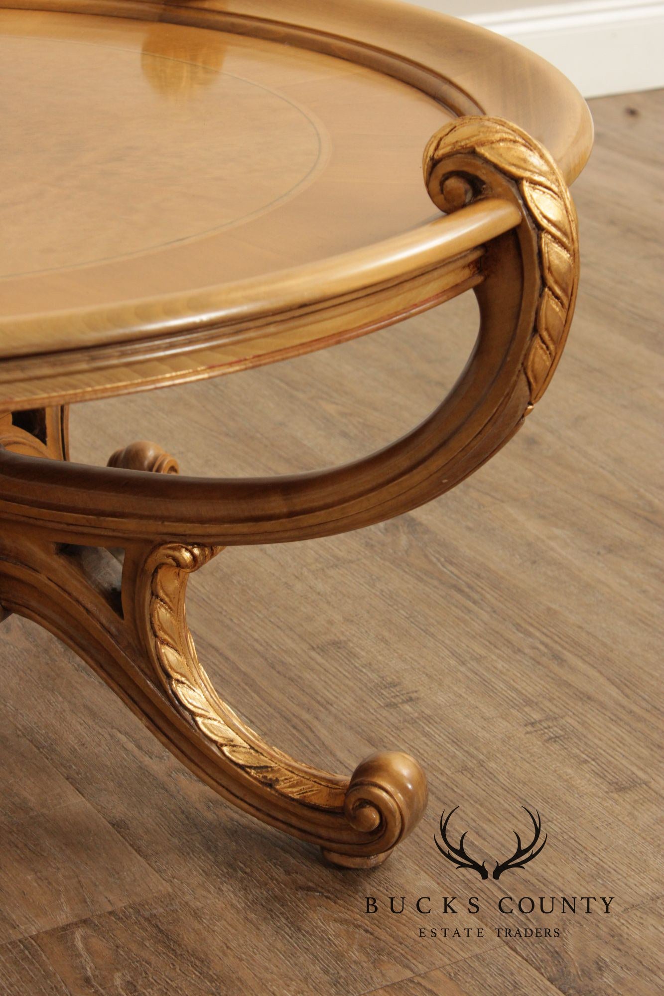 Colombo Mobili Round Italian Carved Partial Gilt Coffee Table