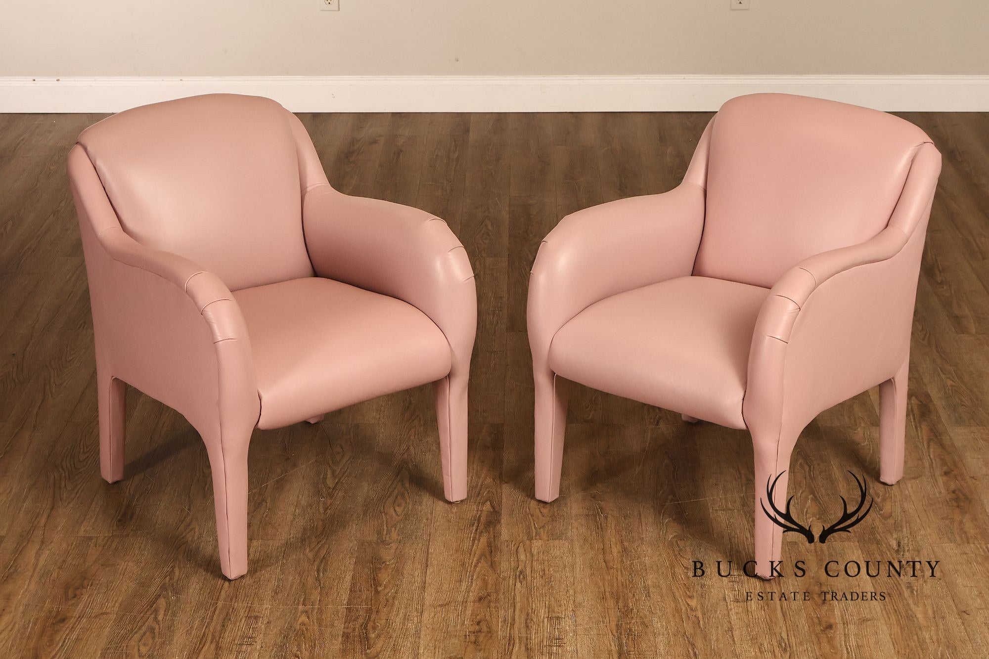 Vintage Lazar Industries East Pair Of Contemporary Modern Pink Upholstered Armchairs
