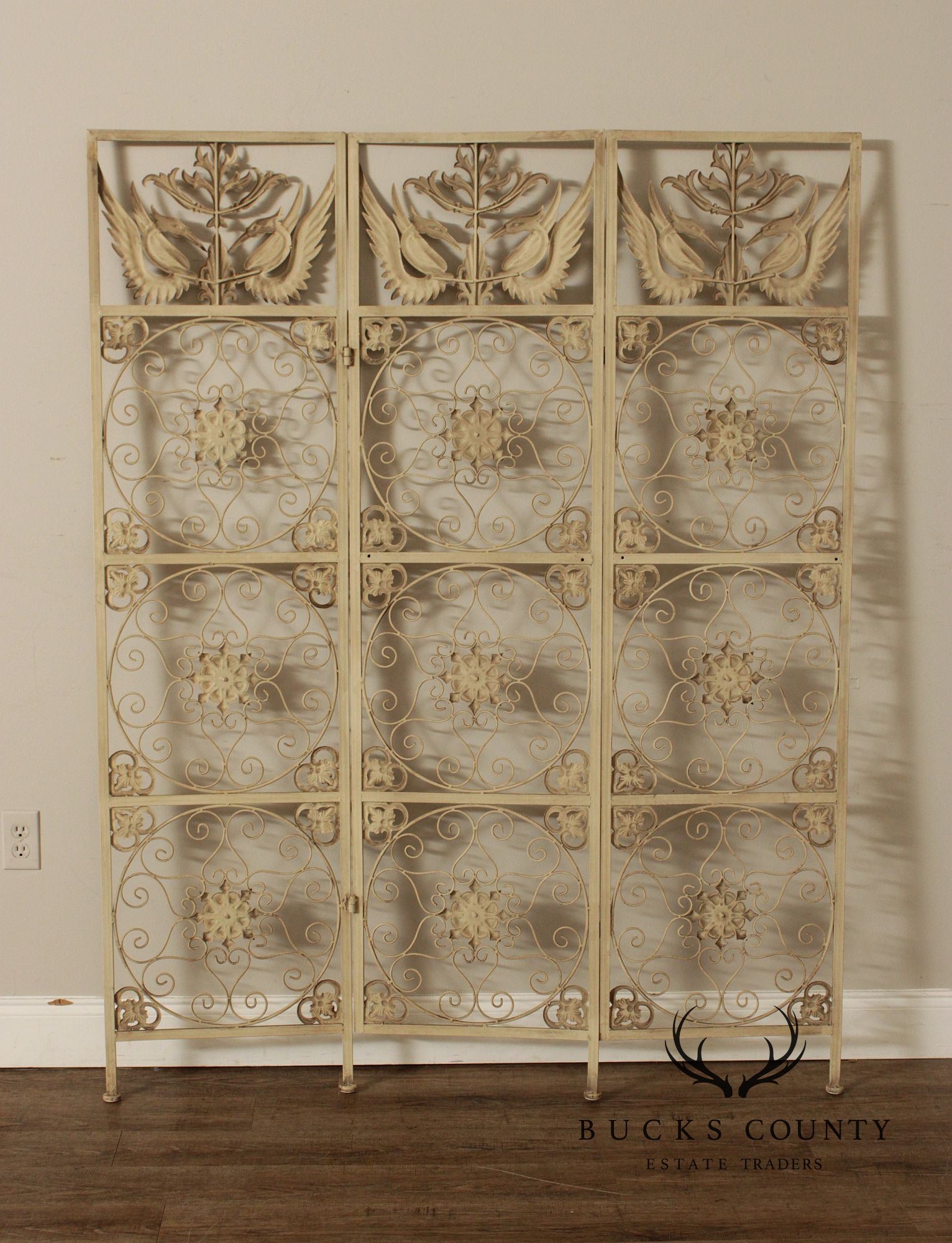 Enameled Wrought Iron Three-Panel Room Screen