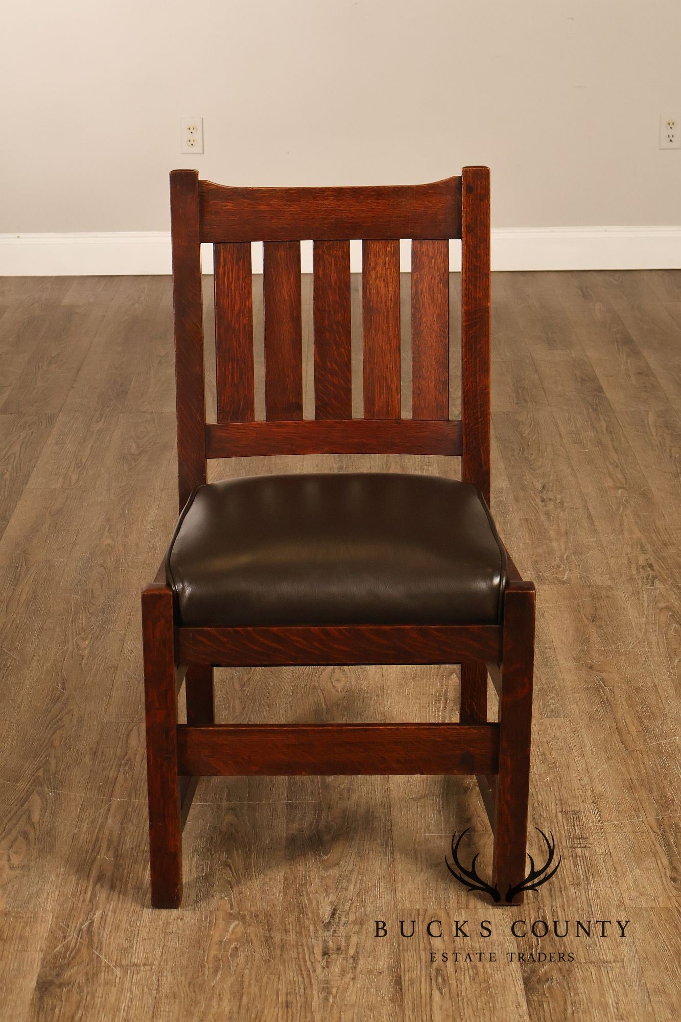 L&JG Stickley Antique Set Of Six U-Back Oak Dining Chairs Model #820