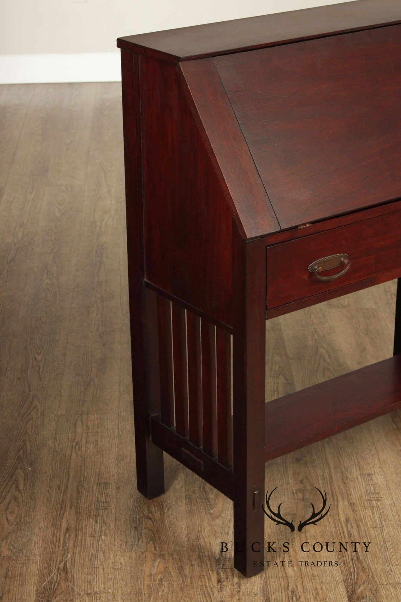 Antique Mahogany Arts And Crafts Slant Front Writing Desk