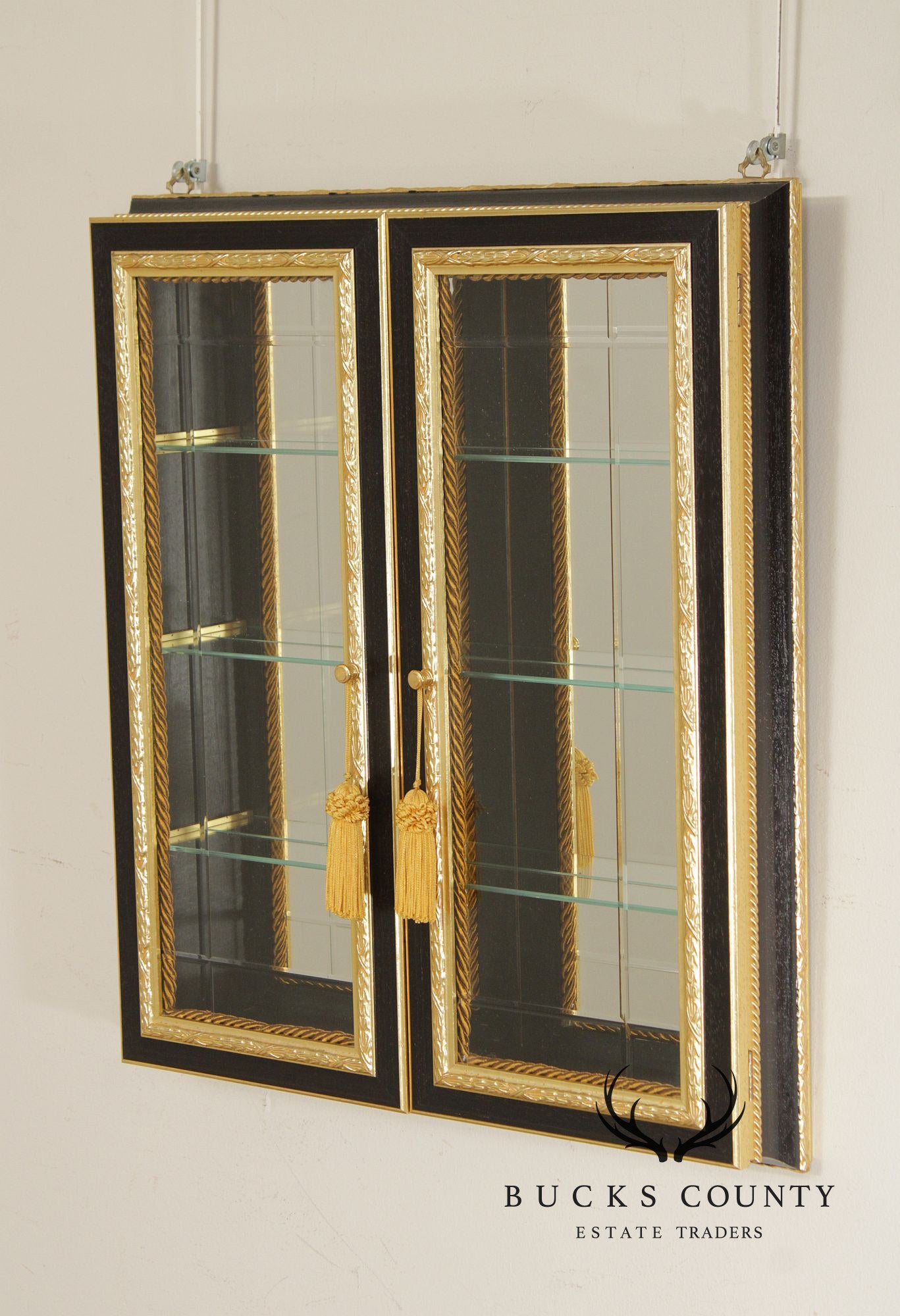 Neiman Marcus Italian Regency Style Ebonized and Partial Gilt Wall Vitrine