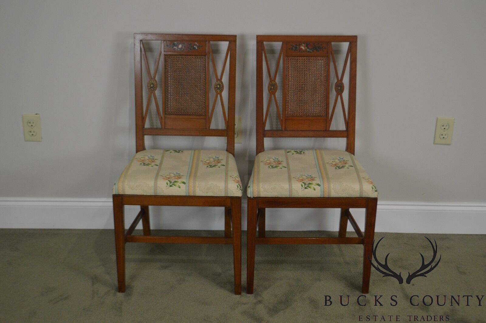 Schmieg & Kotzian Vintage Pair of Adams Painted Caned Side Chairs