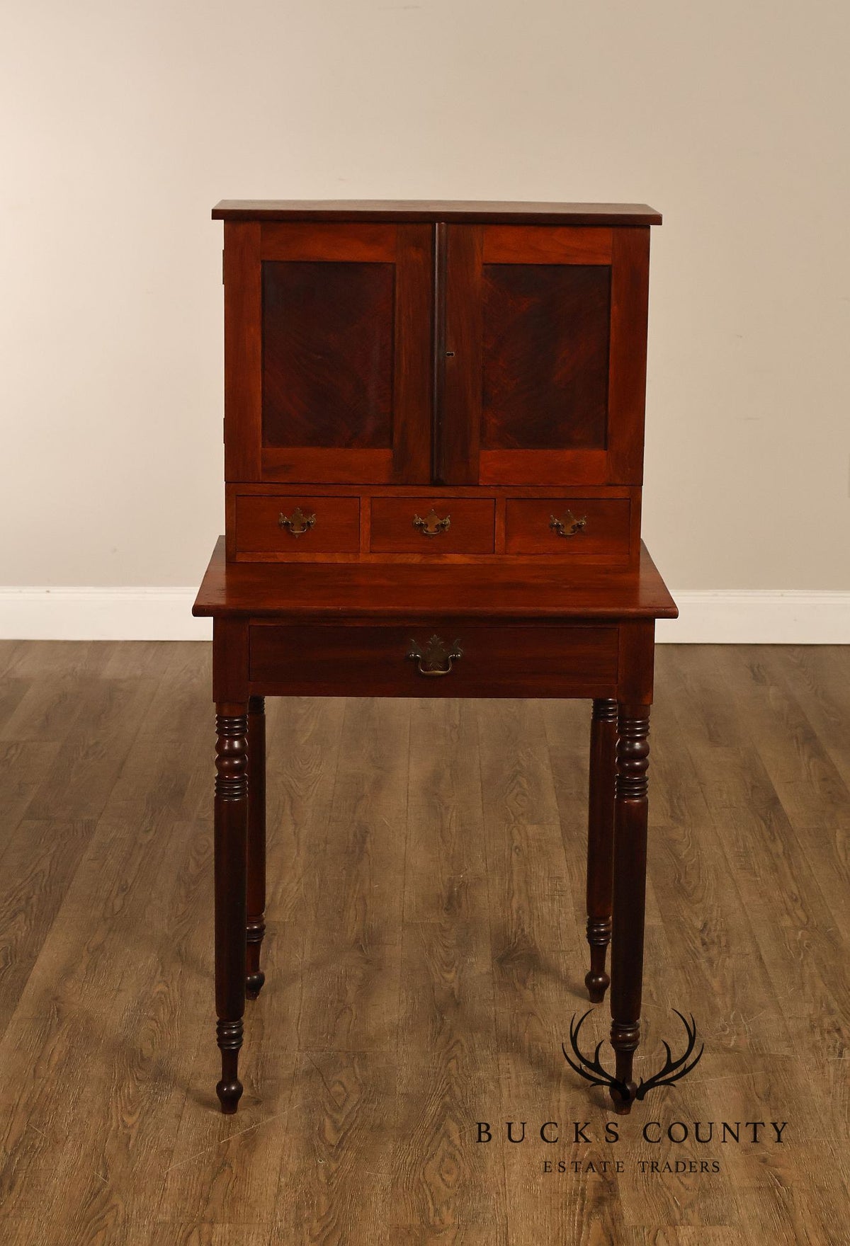 Antique Walnut Two-Part Writing Desk With Cubbyhole Organizer
