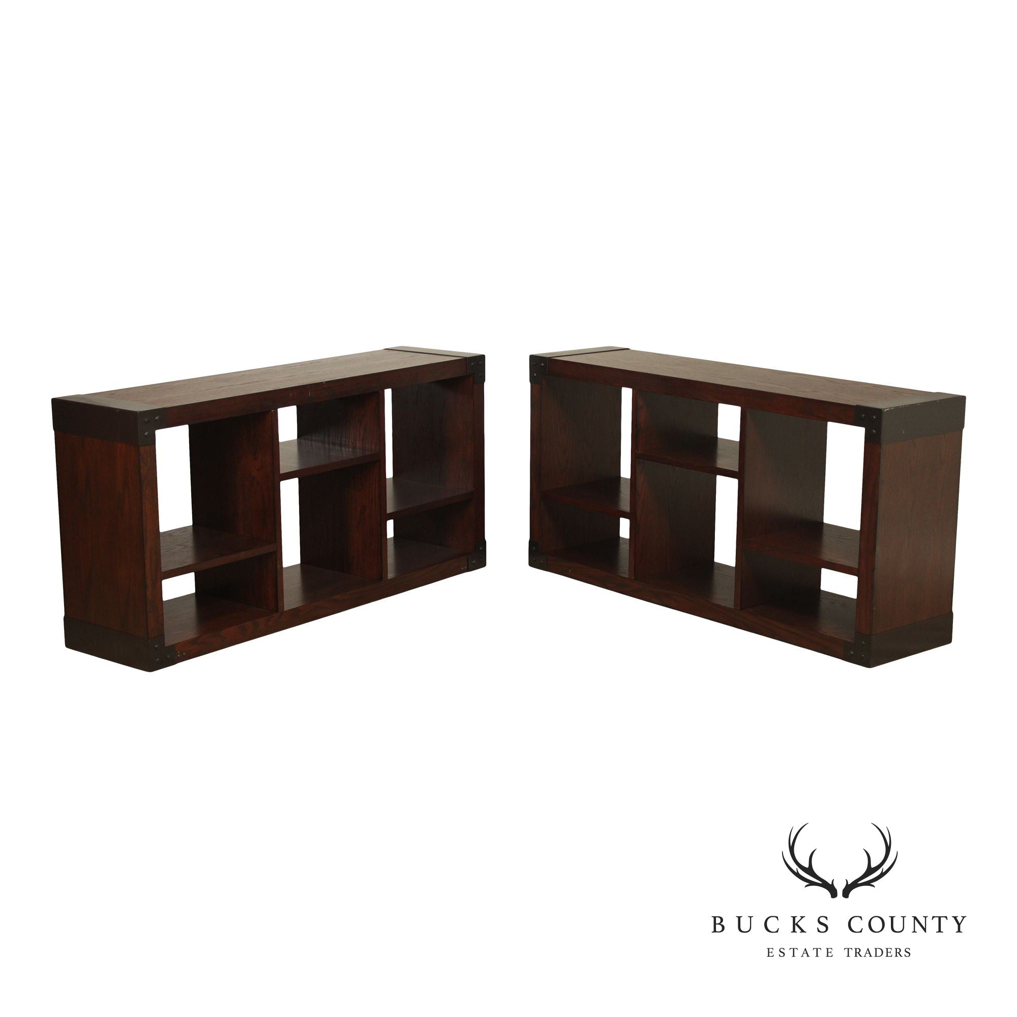 Contemporary Pair Of Open Display Bookcases In Dark Wood