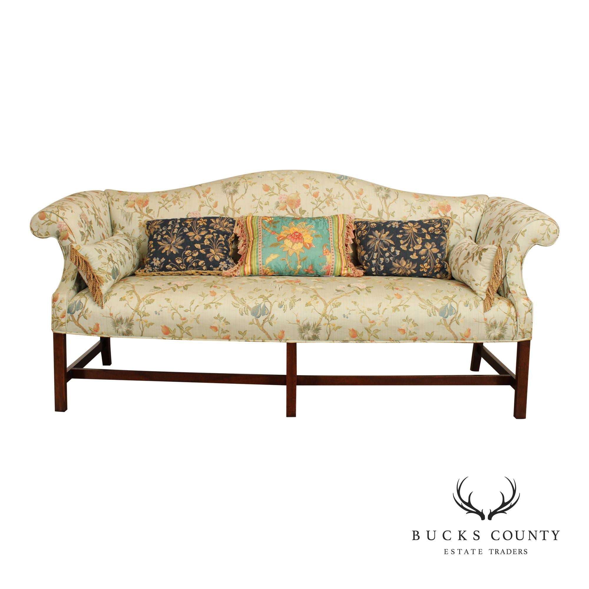 Chippendale Style Custom Mahogany Frame Camelback Sofa