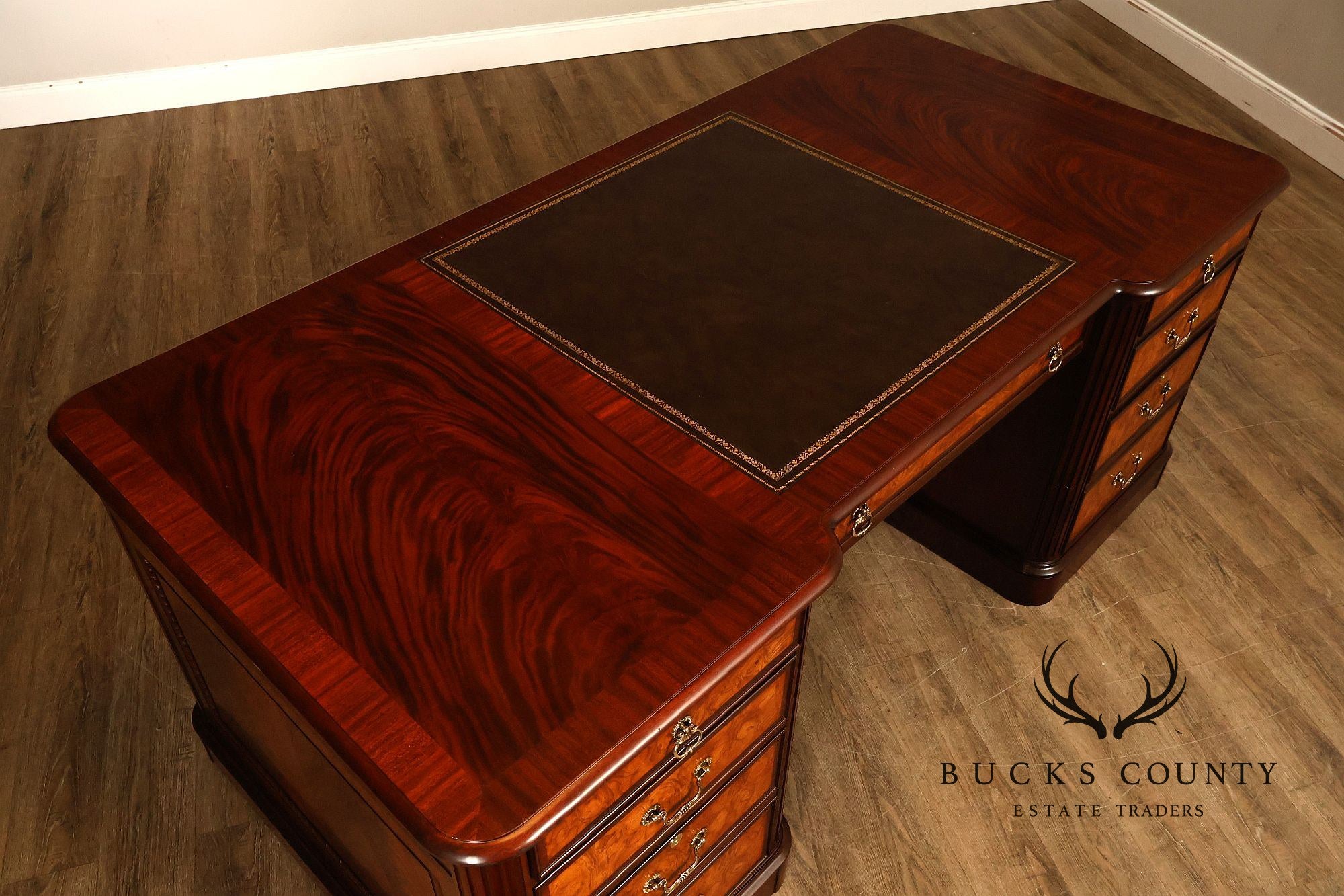 Henkel Harris Mahogany And Burlwood Leather Top Executive Desk