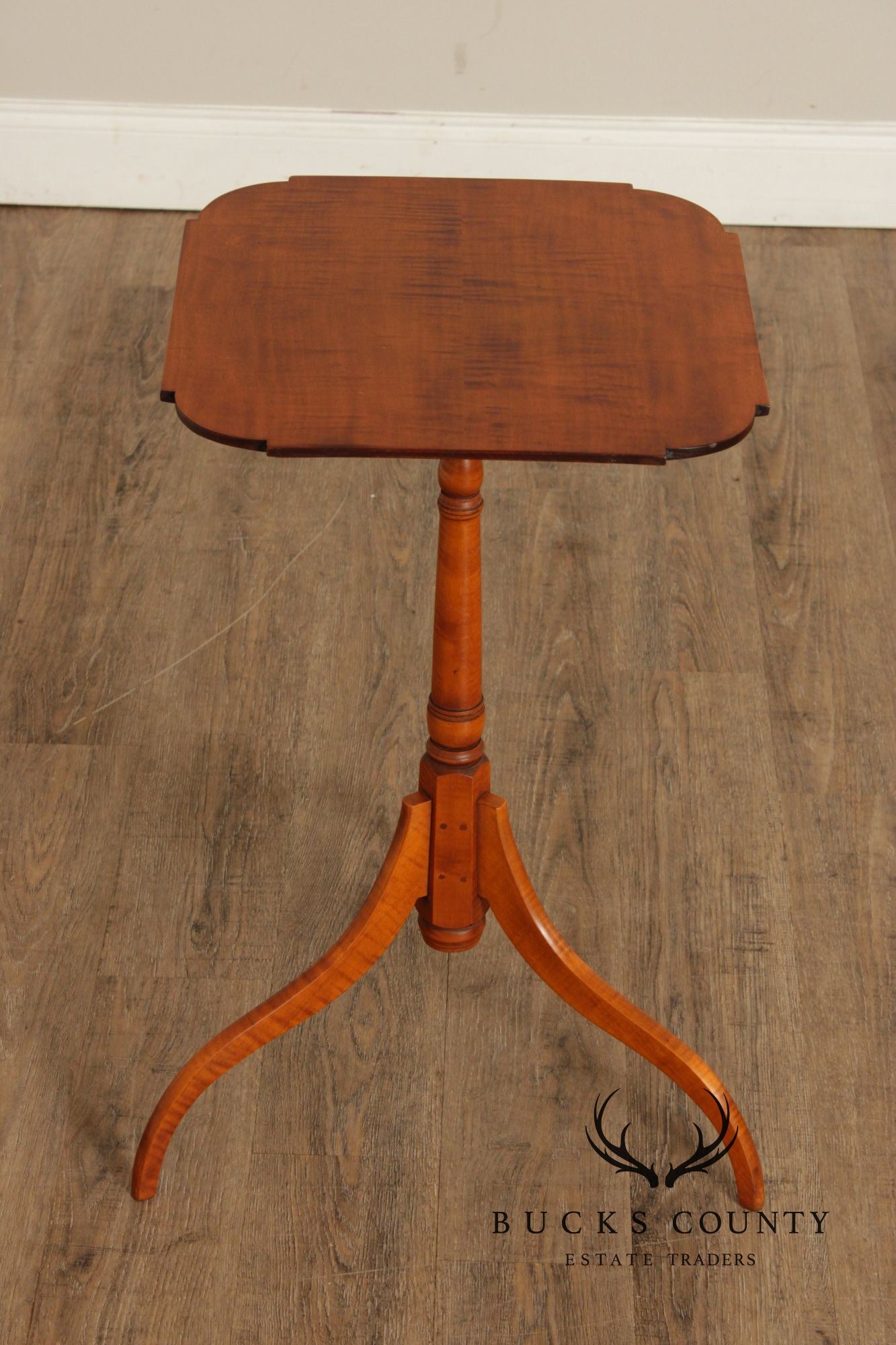 Eldred Wheeler Early American Style Tiger Maple Candlestand
