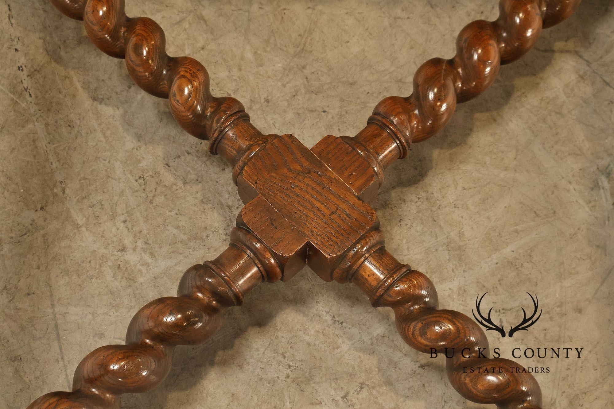 Baker Vintage Oak Barley Twist Scalloped Brass And Glass Top Coffee Table