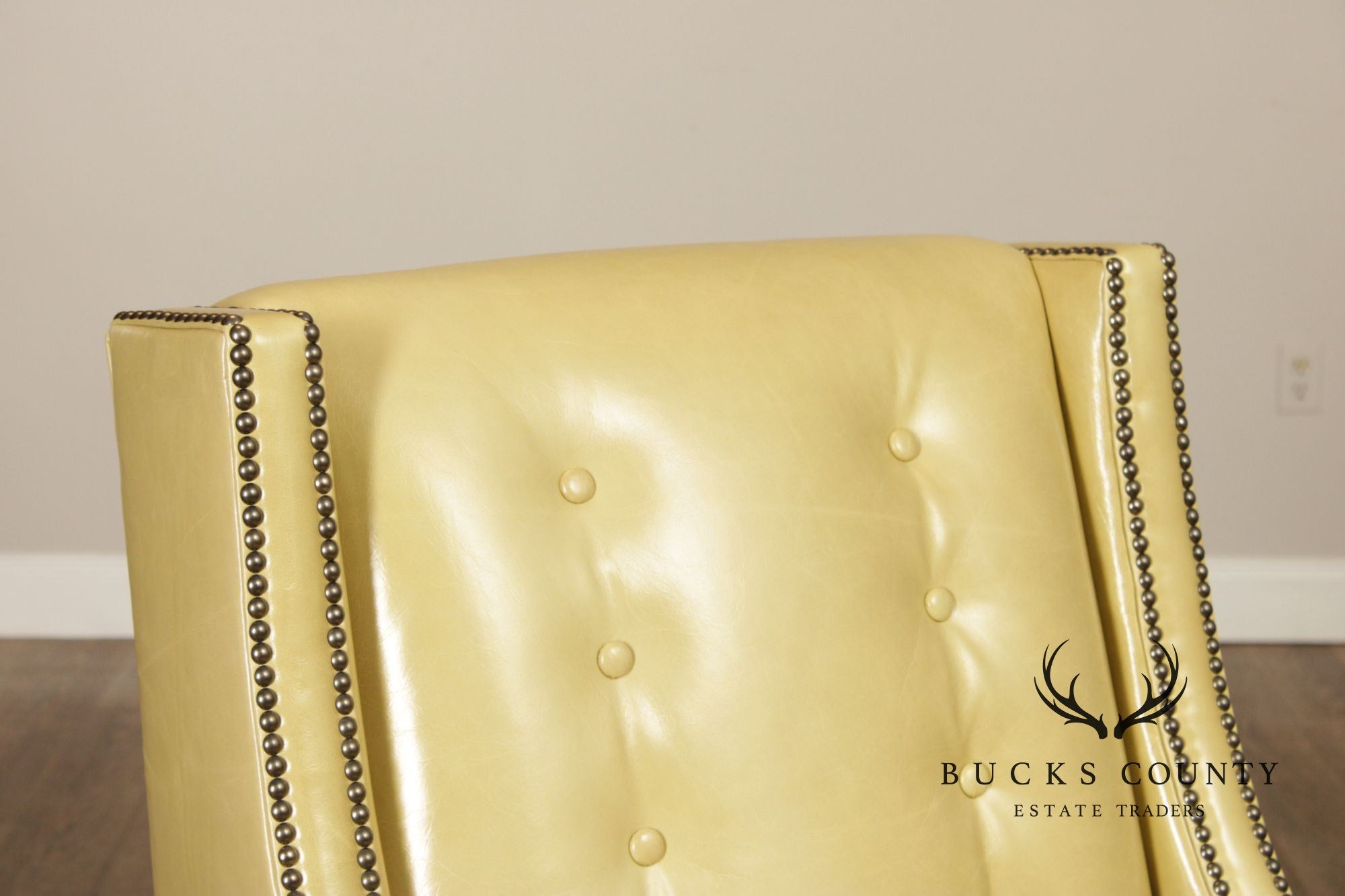 Pair Of Contemporary Style Yellow Leather Lounge Chairs