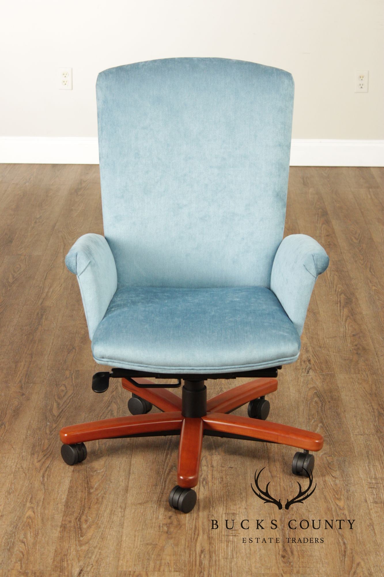 Modern Upholstered Blue Desk Office Chair On Casters