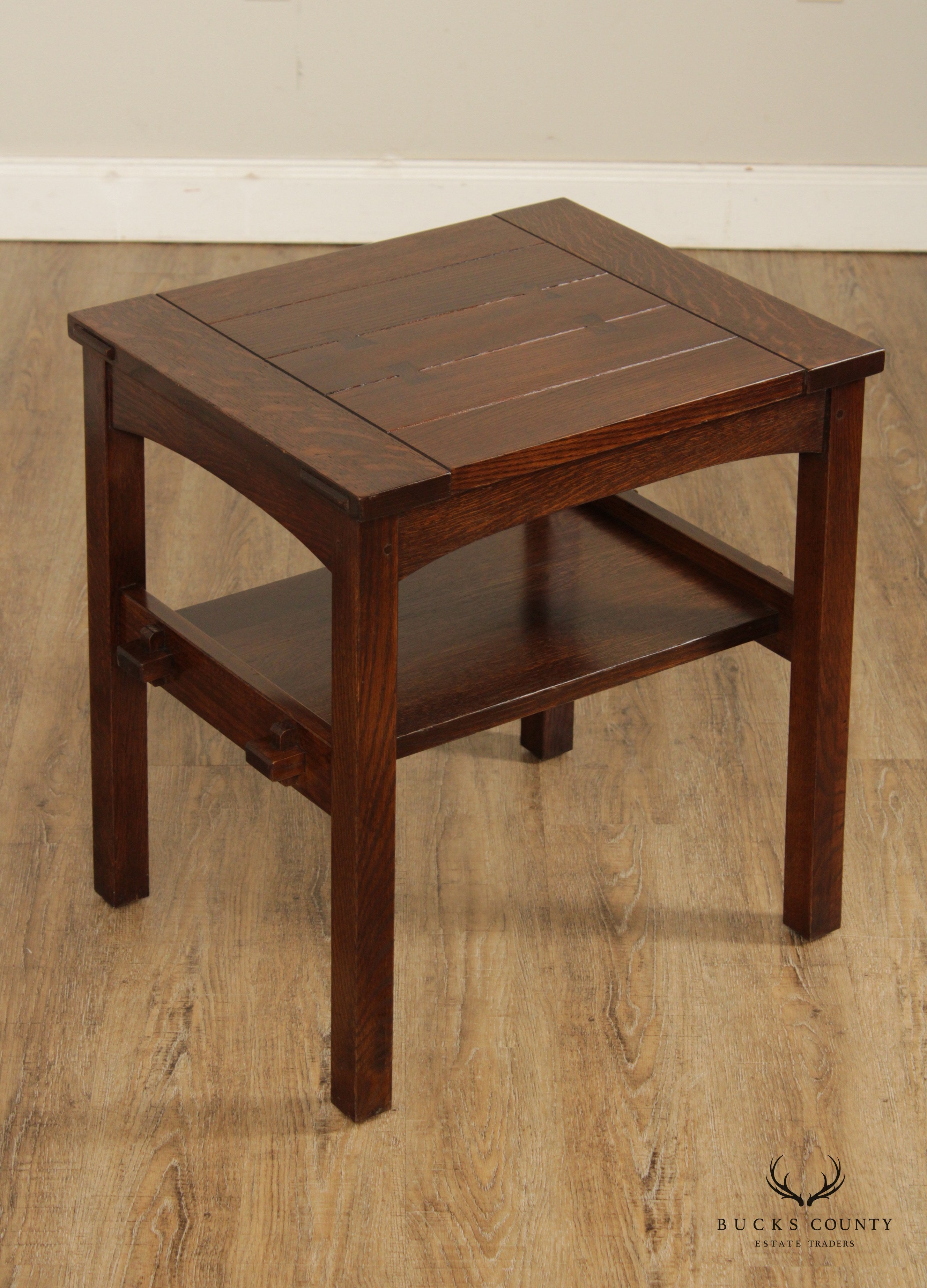 Stickley Mission Collection Oak Butterfly Top Pair End Tables