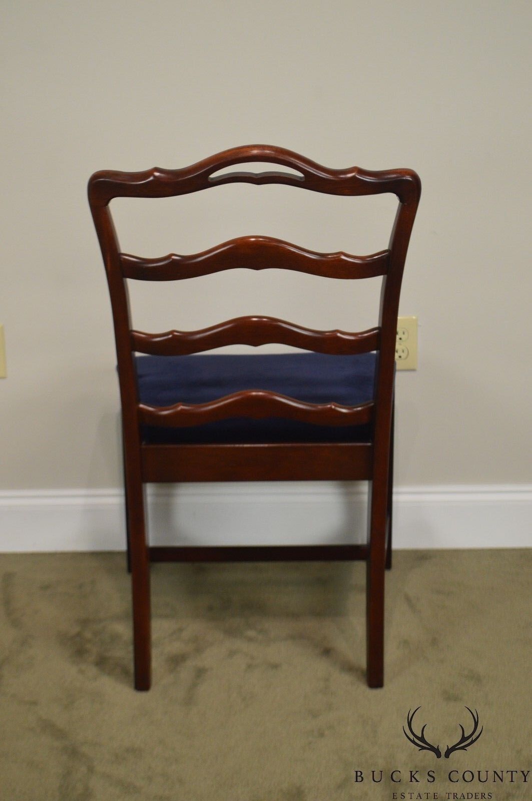 Chippendale Style Vintage Solid Mahogany Pair of Ladderback Side Chairs