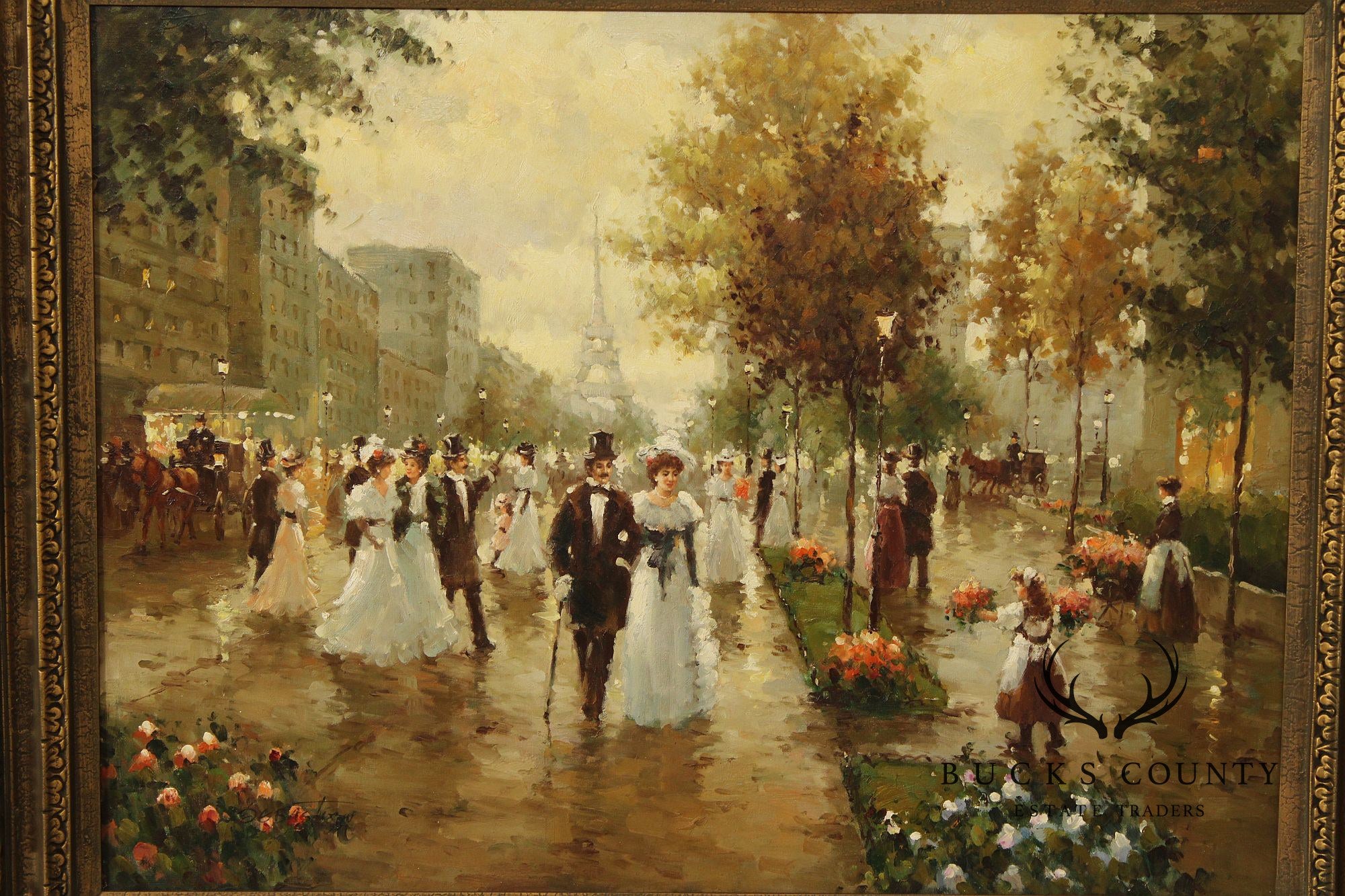 Impressionist Style Large Oil Painting, Parisian Street Scene