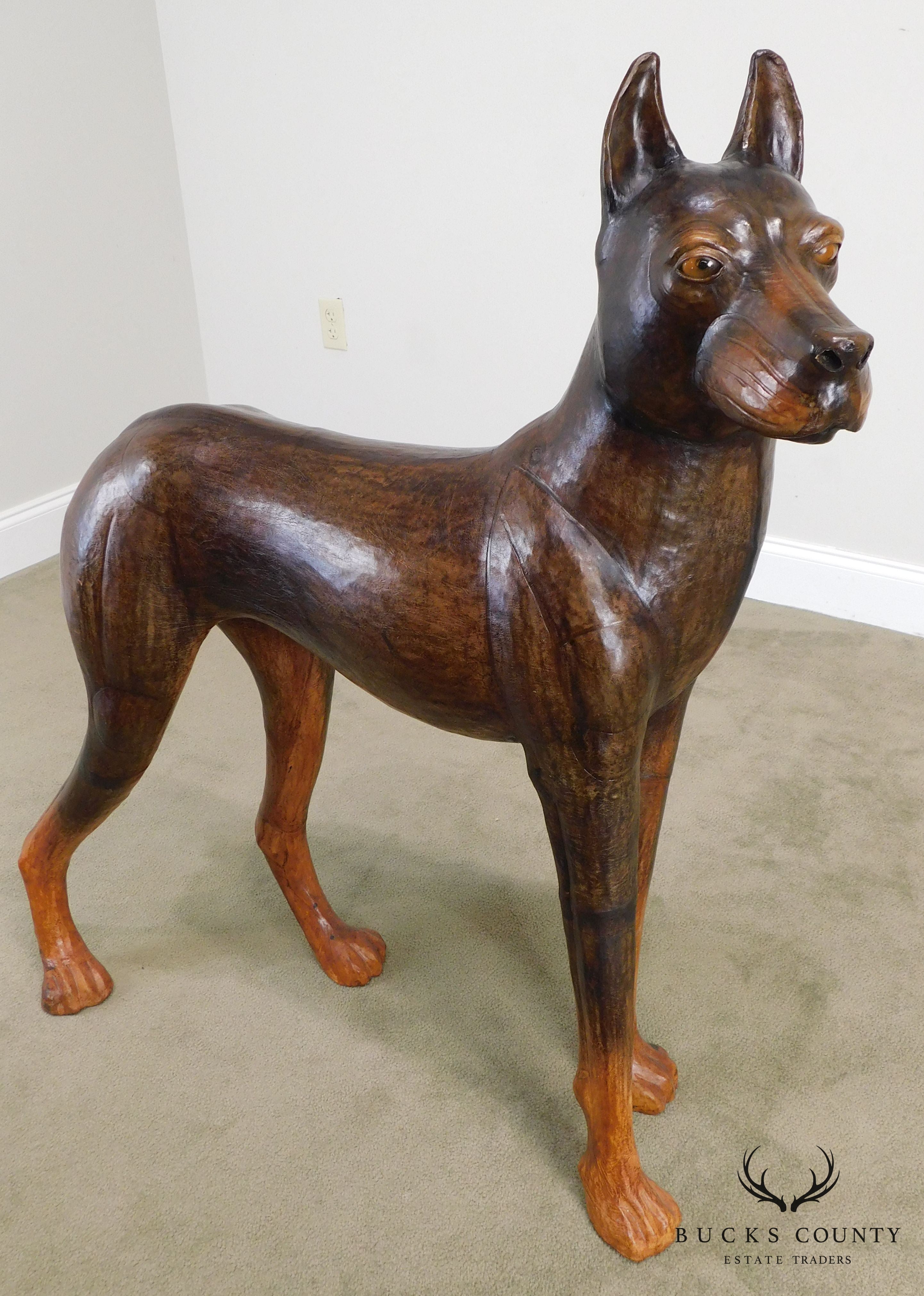 Life Size Leather Wrapped Doberman Pinscher Dog Statue