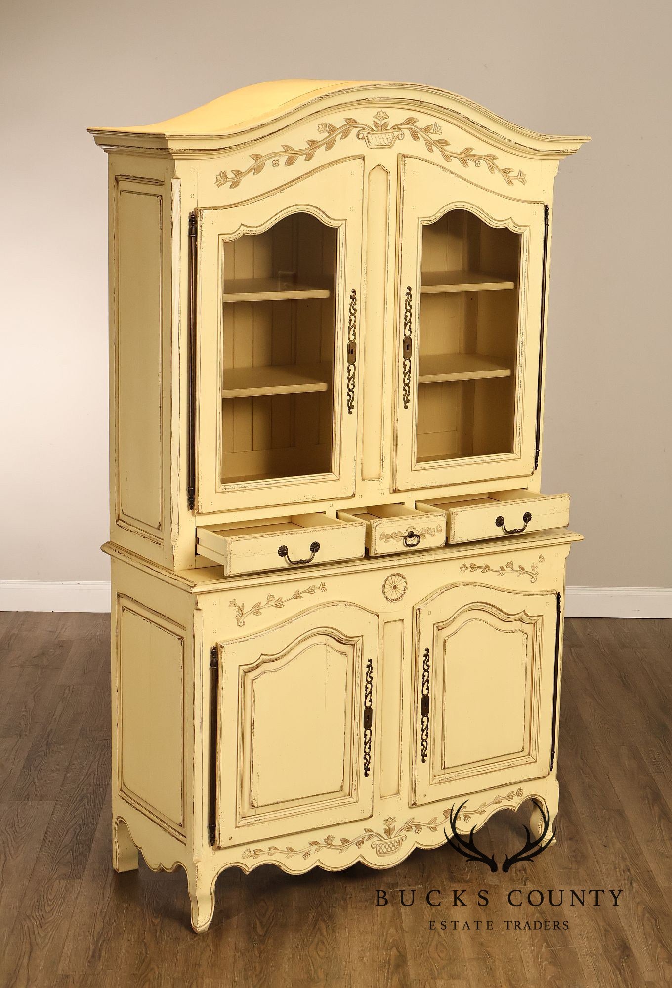 French Country Style Distress Painted China Cabinet