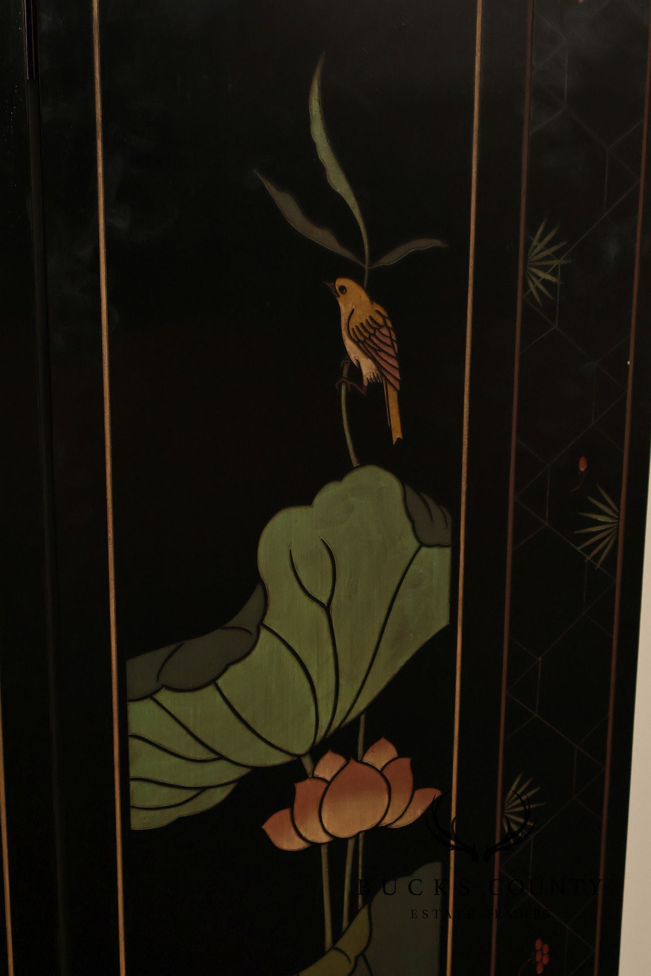 Asian Style Black Vintage Lacquer Six Panel Folding Screen