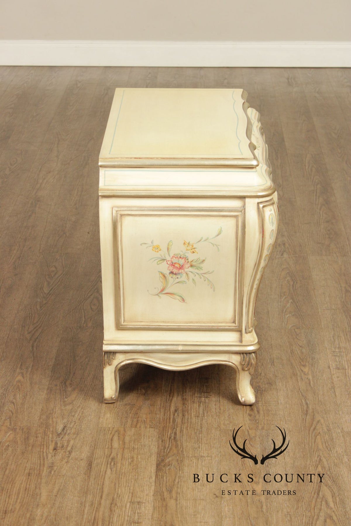 Karges Bombe Painted Two-Drawer Night Stand With Floral Motifs