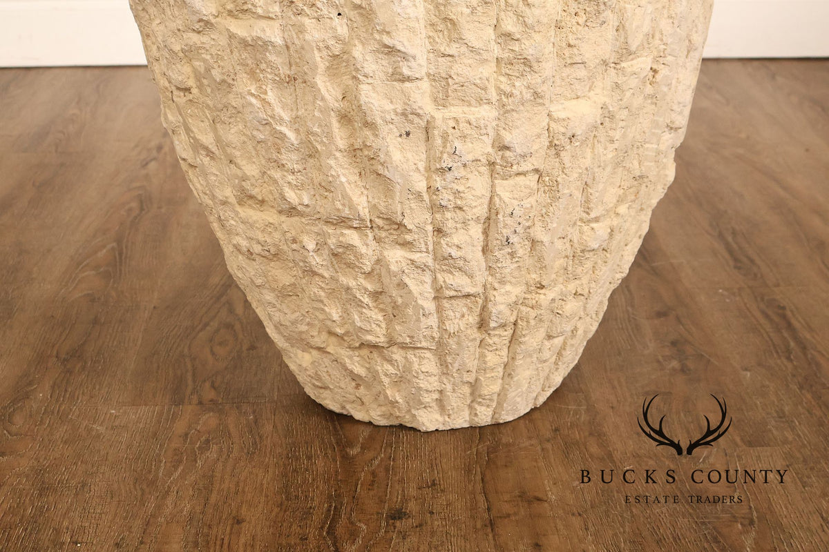 Pair Of Mactan Coral Limestone Tessellated Carved Stone Urns