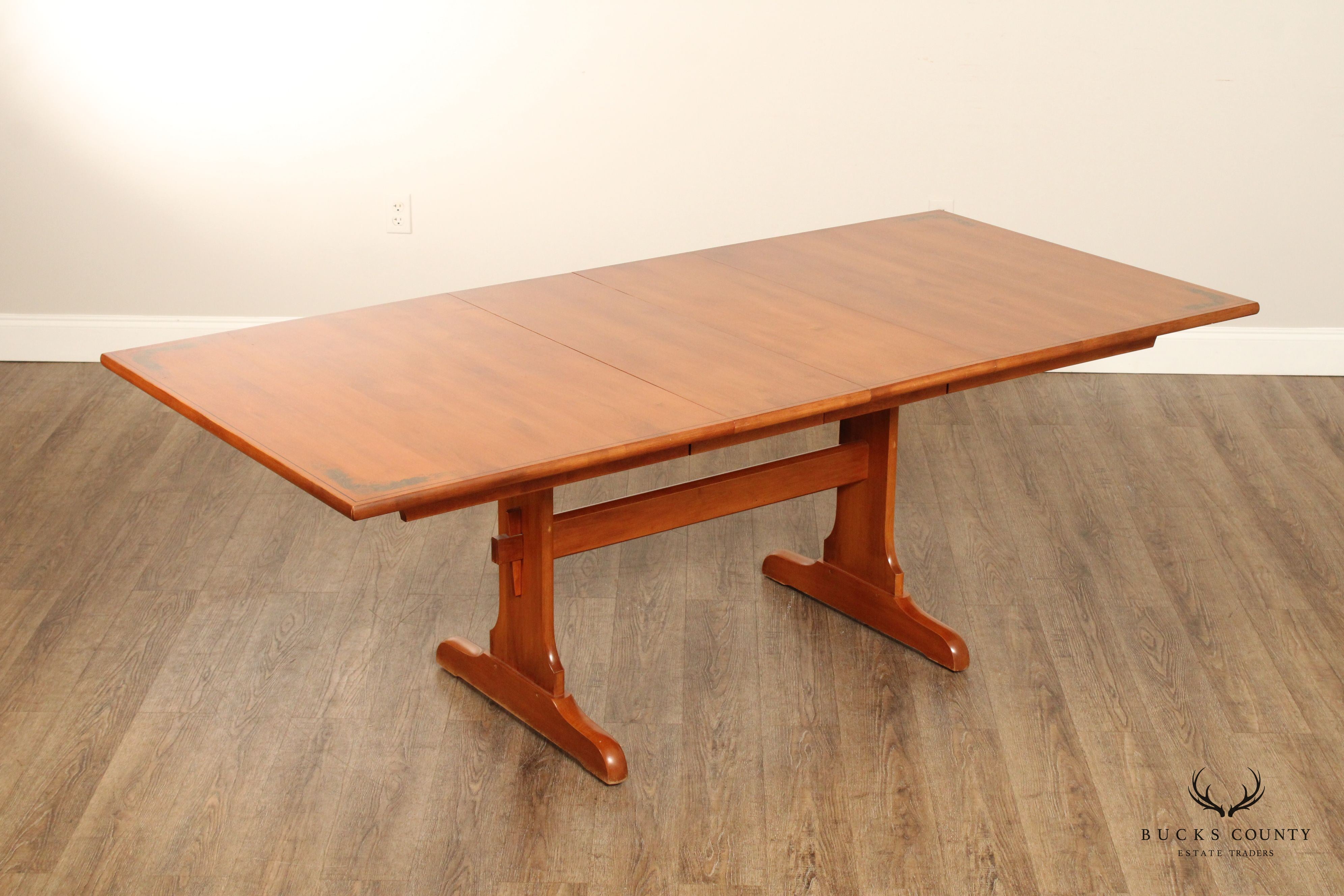 L. Hitchcock Stenciled Maple Expandable Trestle Dining Table