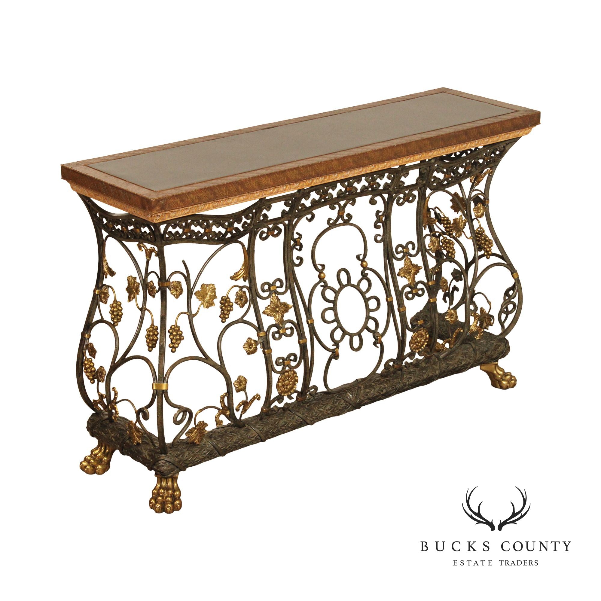 Italian Style Wrought Iron Scrollwork Console Table