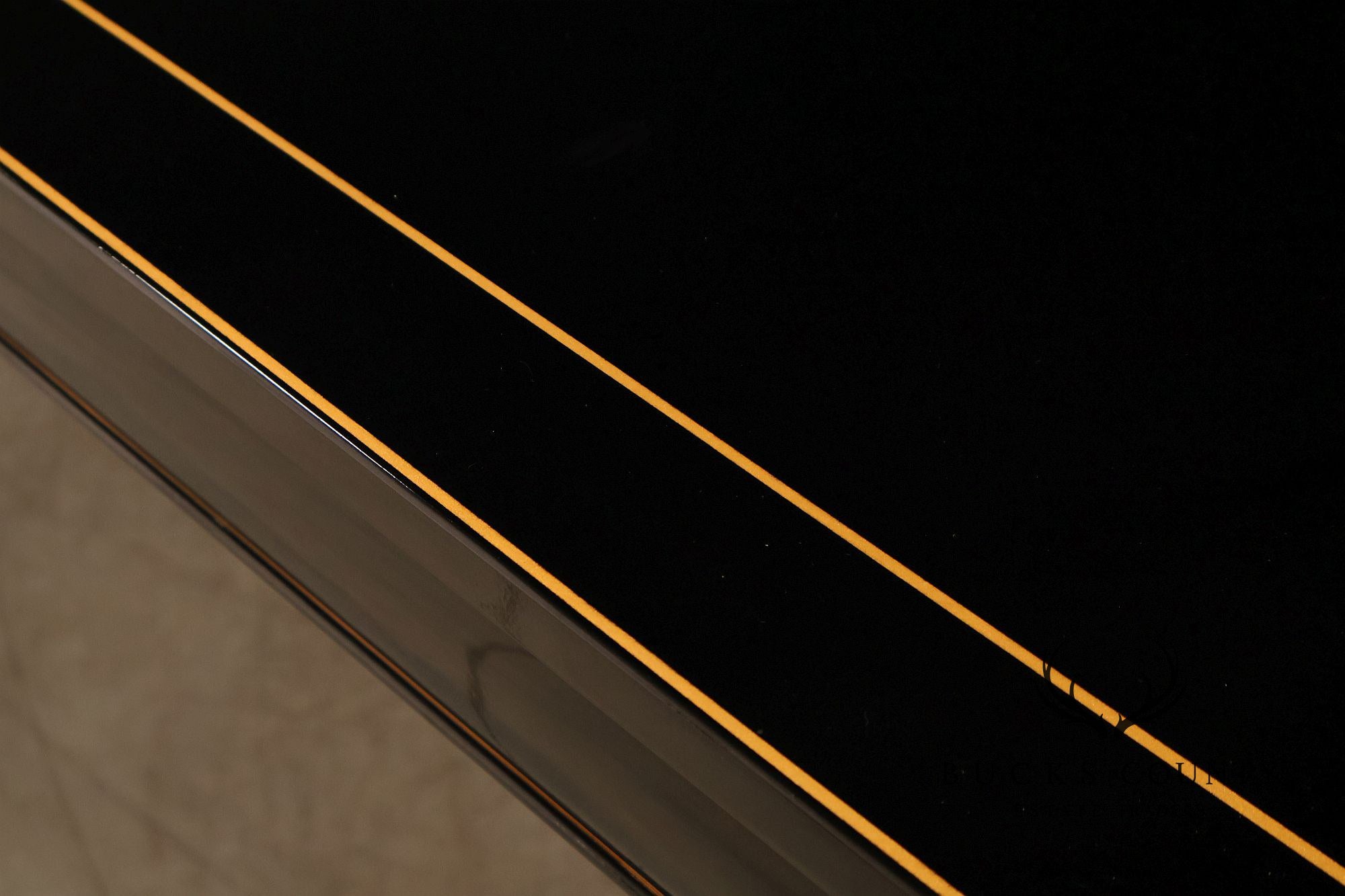 Custom Black Lacquered 12 Foot Extendable Dining Table With Gold Line Inlay