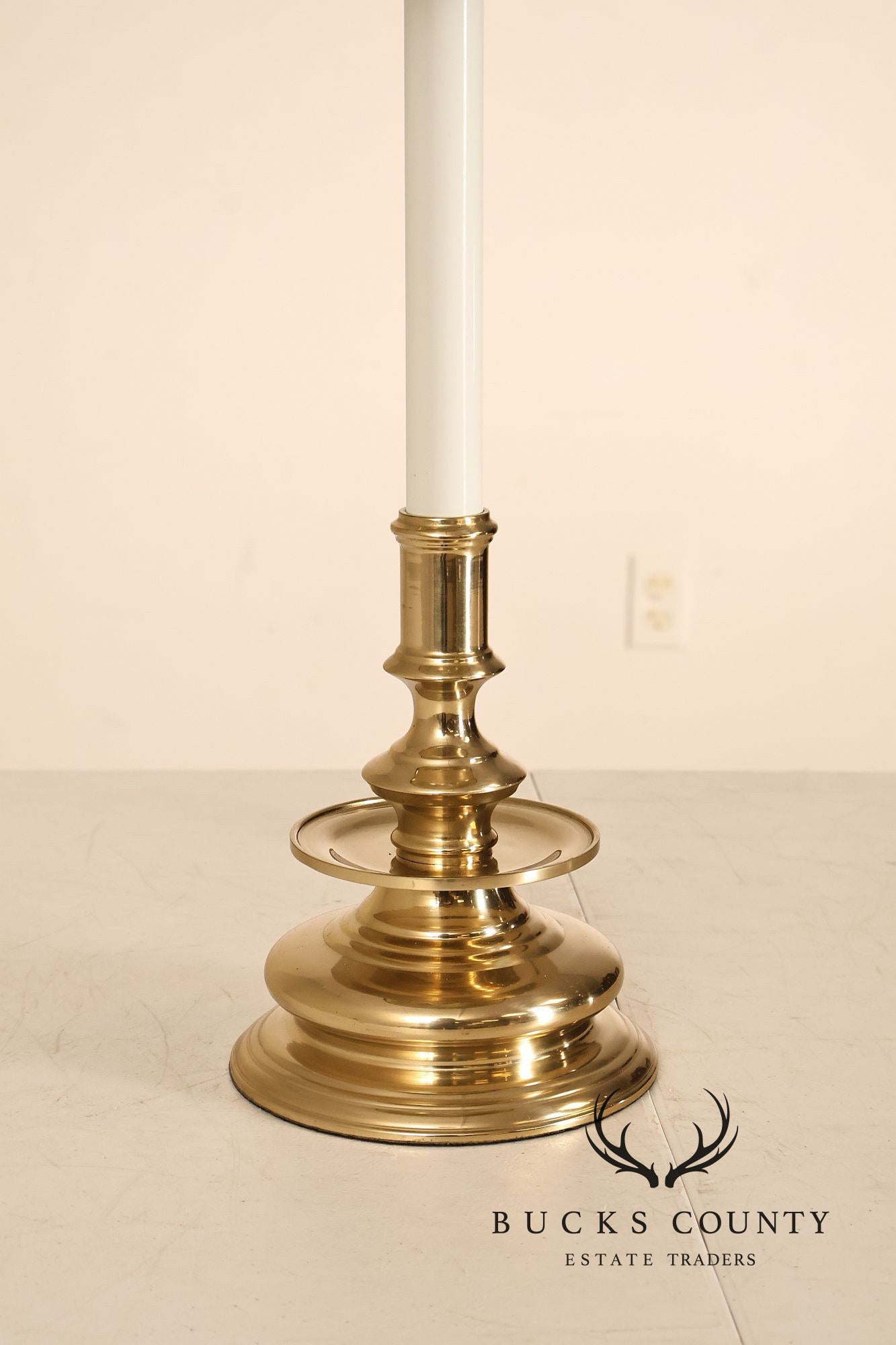 Pair of Brass Candlestick Style Table Lamps with Black Faux Alligator Shades