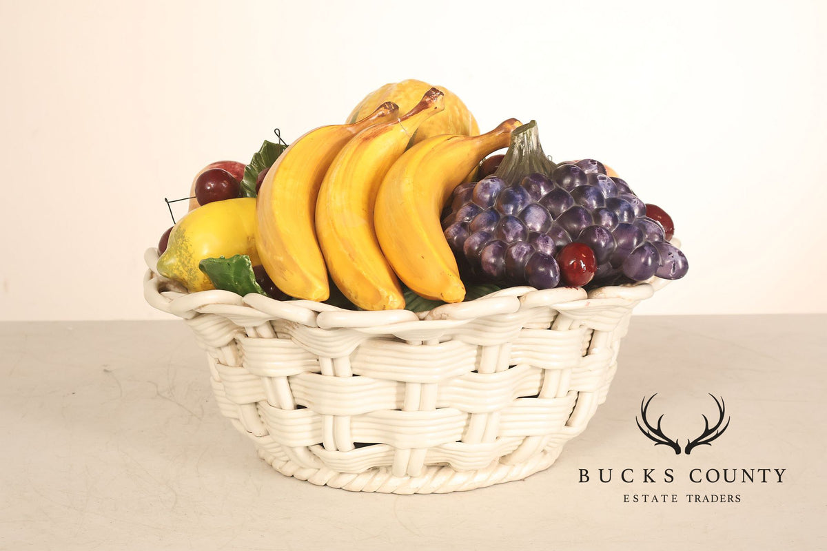 Italian Glazed Ceramic Fruit Basket Centerpiece