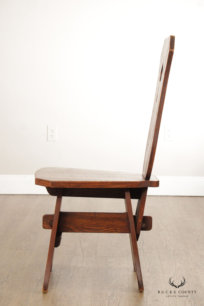 Antique Arts & Crafts Oak Spade Cutout Hall Chair