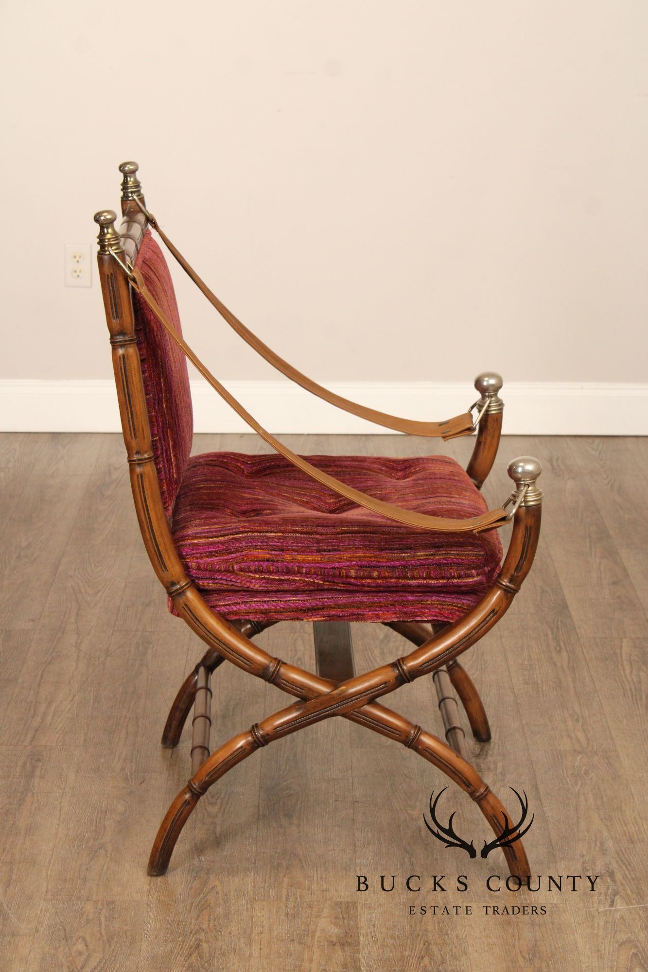 Campaign Style Faux Bamboo and Leather Sling Chair