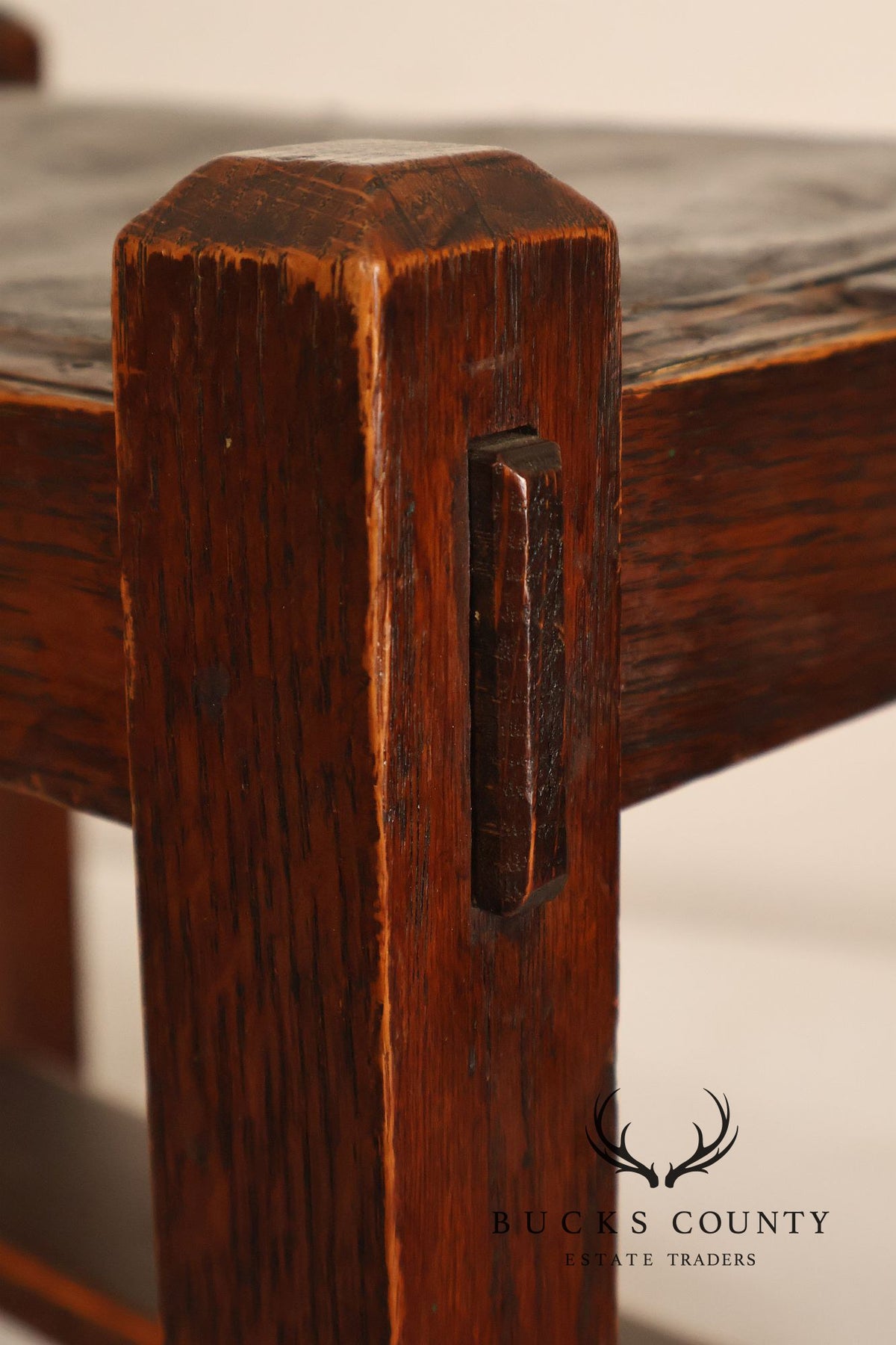 Arts And Crafts Oak Footstool With Leather Upholstered Seat
