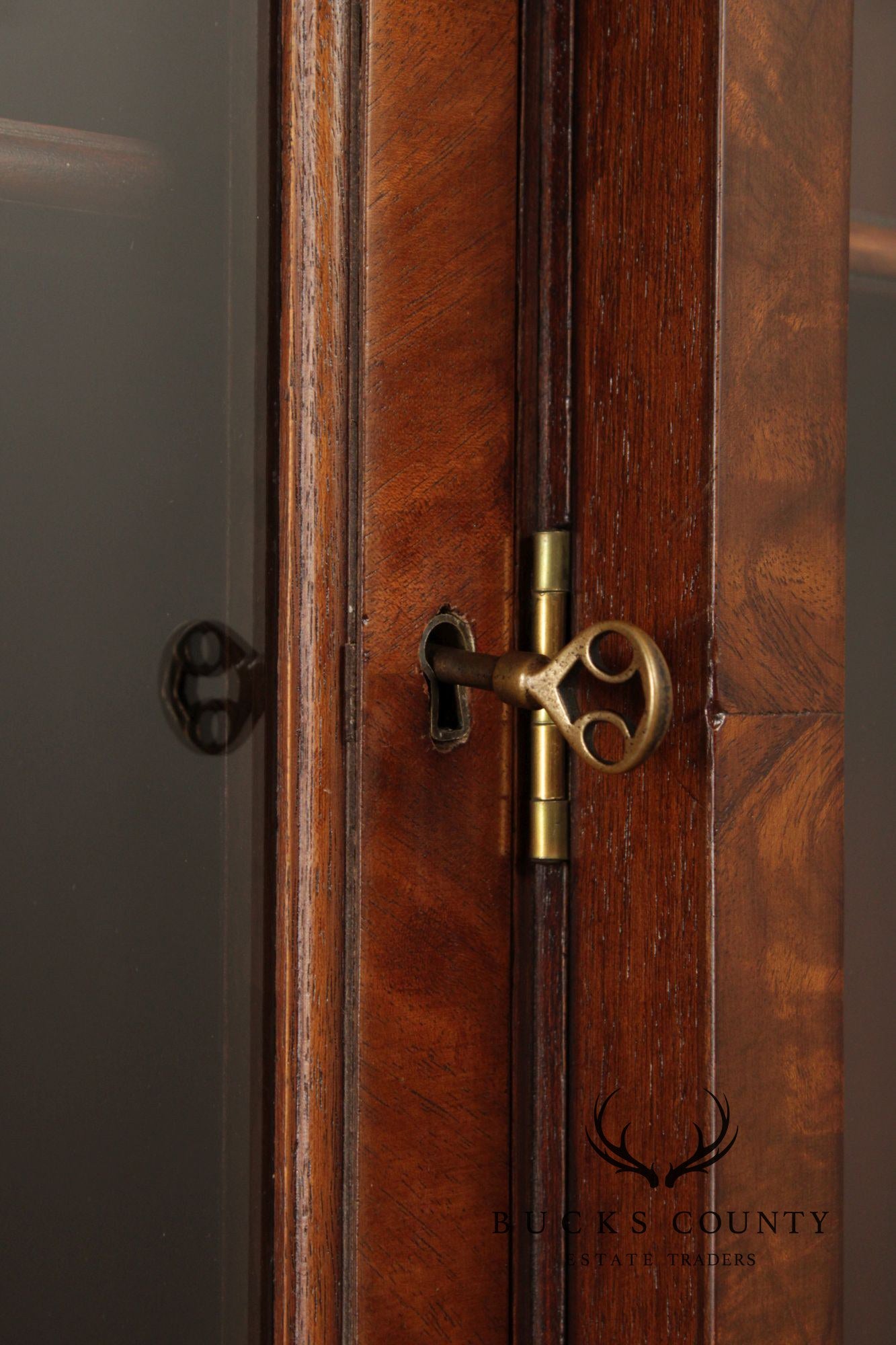 1940's Georgian Style Mahogany Breakfront Secretary Bookcase With Inlaid Detailing