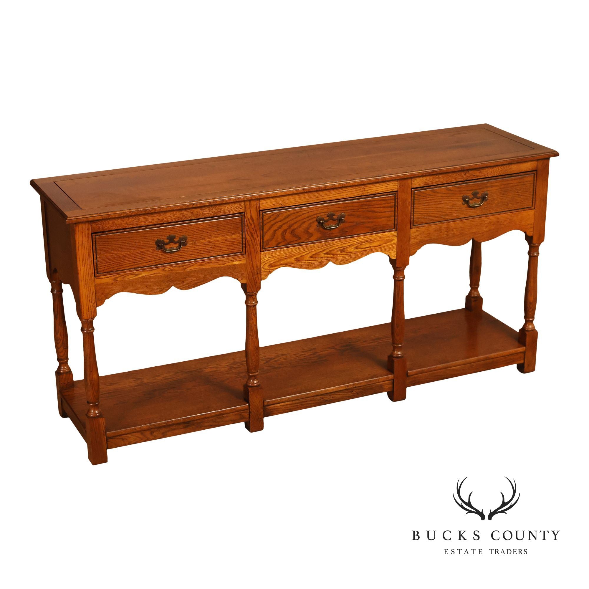 Hickory Chair Company Oak Three Drawer Console Sofa Table