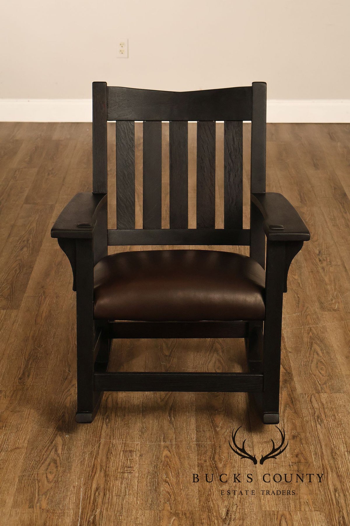 Antique Gustav Stickley Mission Oak V Back Rocking Armchair