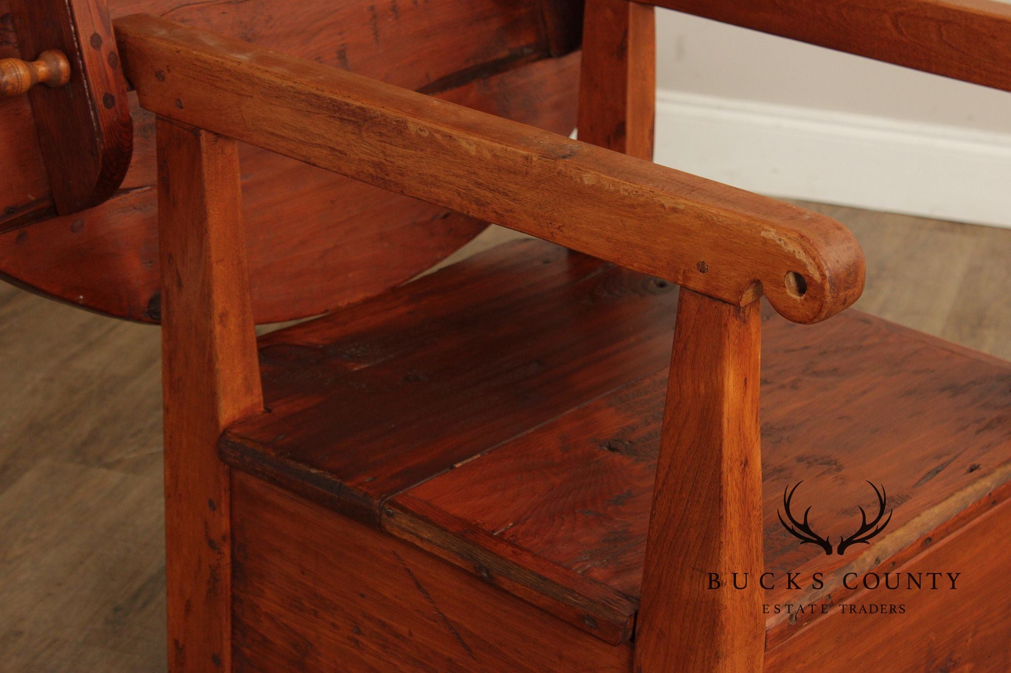 Antique Softwood Round Tilt Top Bench Dining Table
