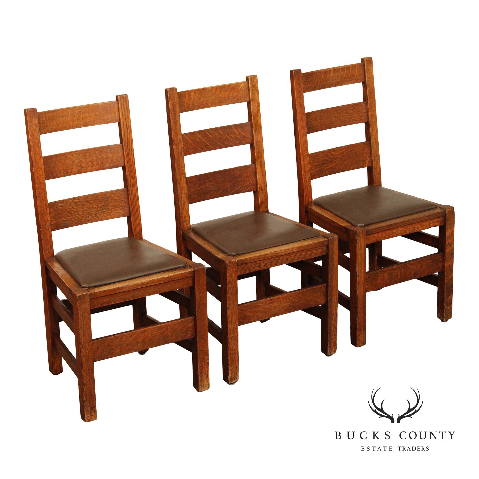 Stickley Brothers Antique Set of Three Mission Oak Dining Chairs