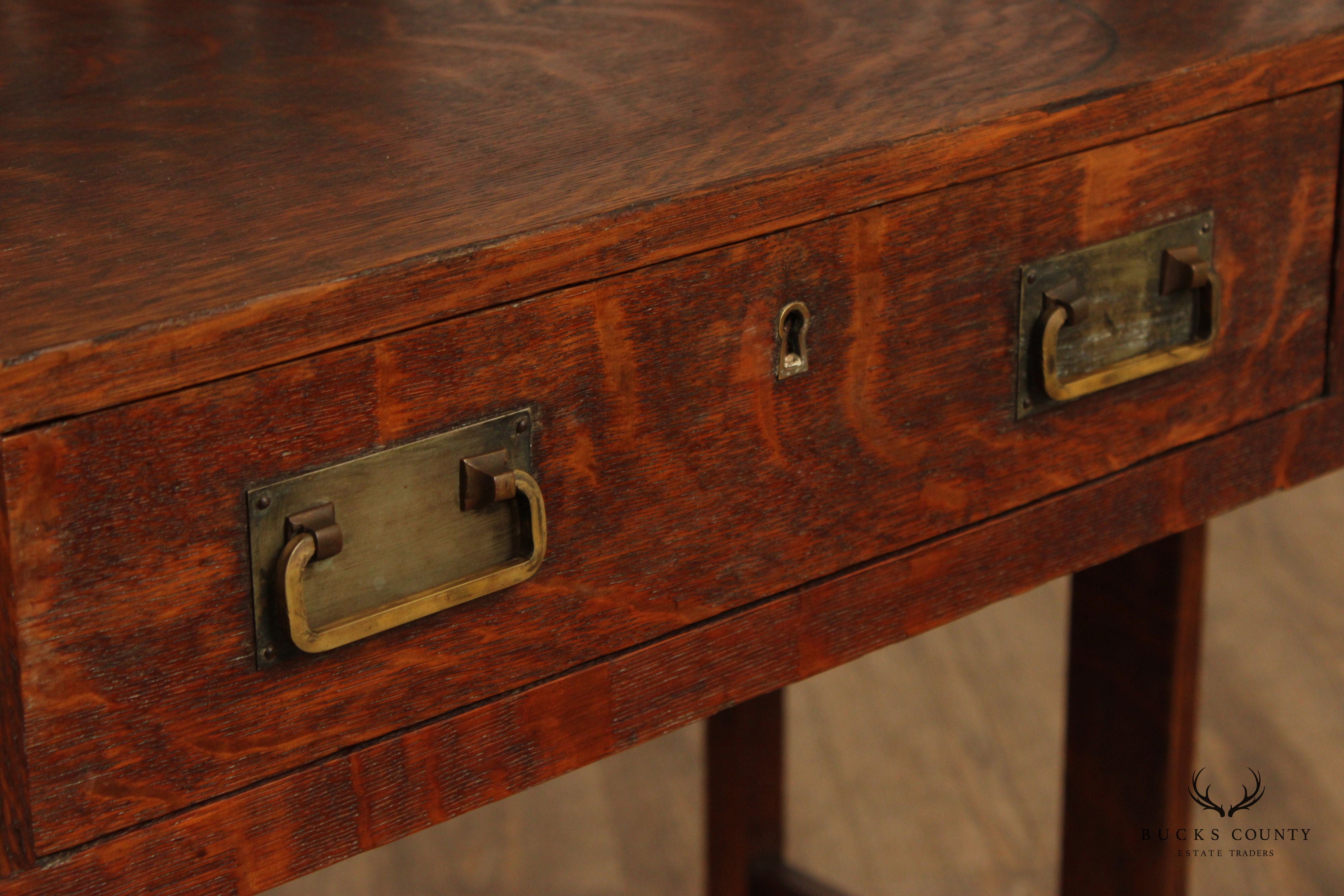 Stickley Brothers Antique Oak and Pewter Writing Desk