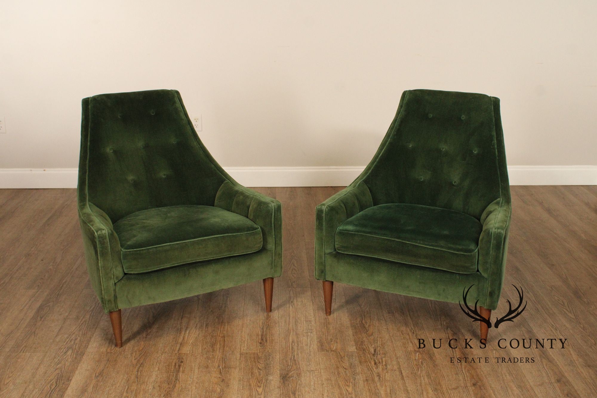 Mid Century Modern Pair of Tufted Velvet Lounge Chairs