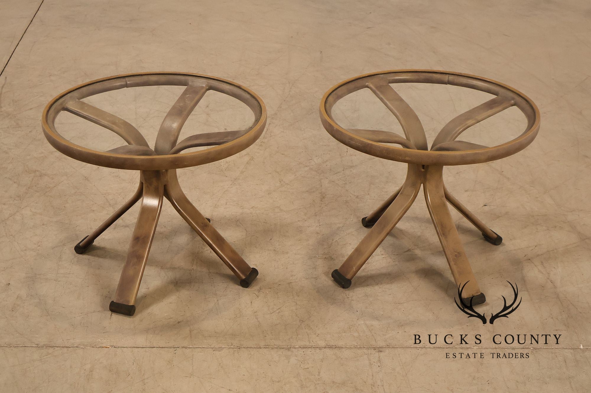 Brown Jordan Pair of Outdoor Round Glass Top Side Tables