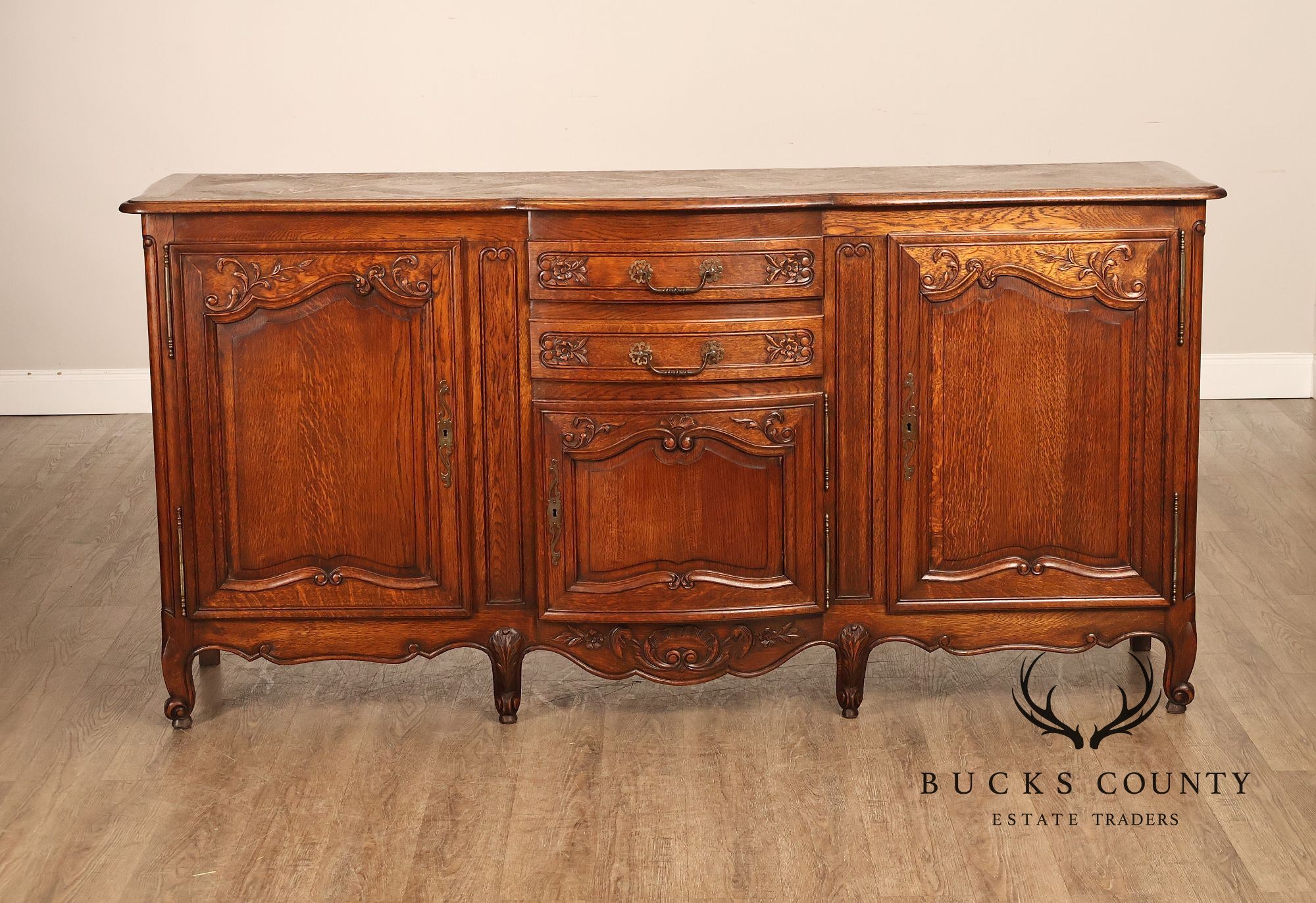 Antique Country French Louis XV Style Oak Buffet Sideboard