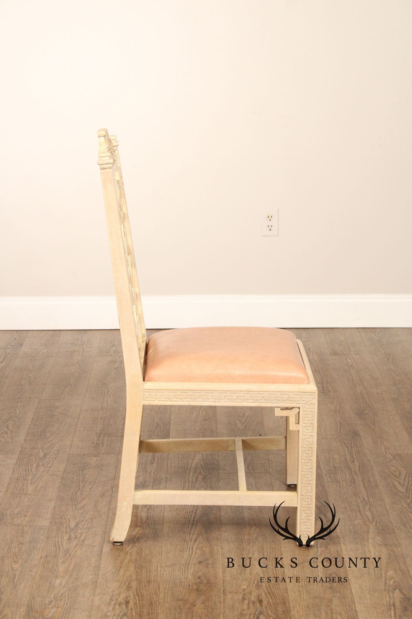 Chinese Chippendale Style  Vintage Set Of 4 Painted Dining Chairs