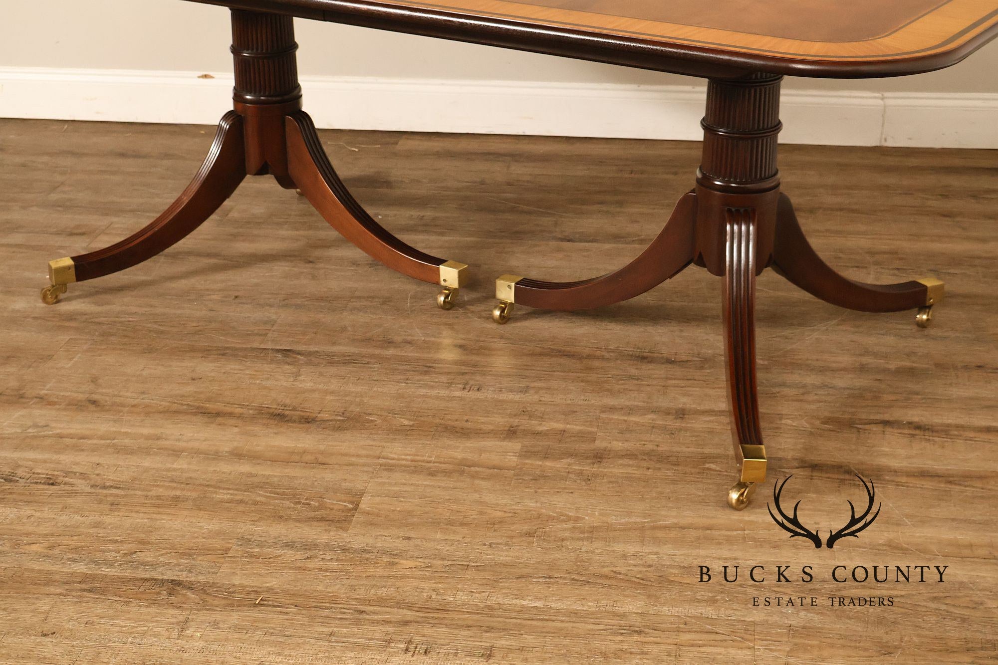 Baker Stately Homes Mahogany Double Pedestal Extendable Dining Table