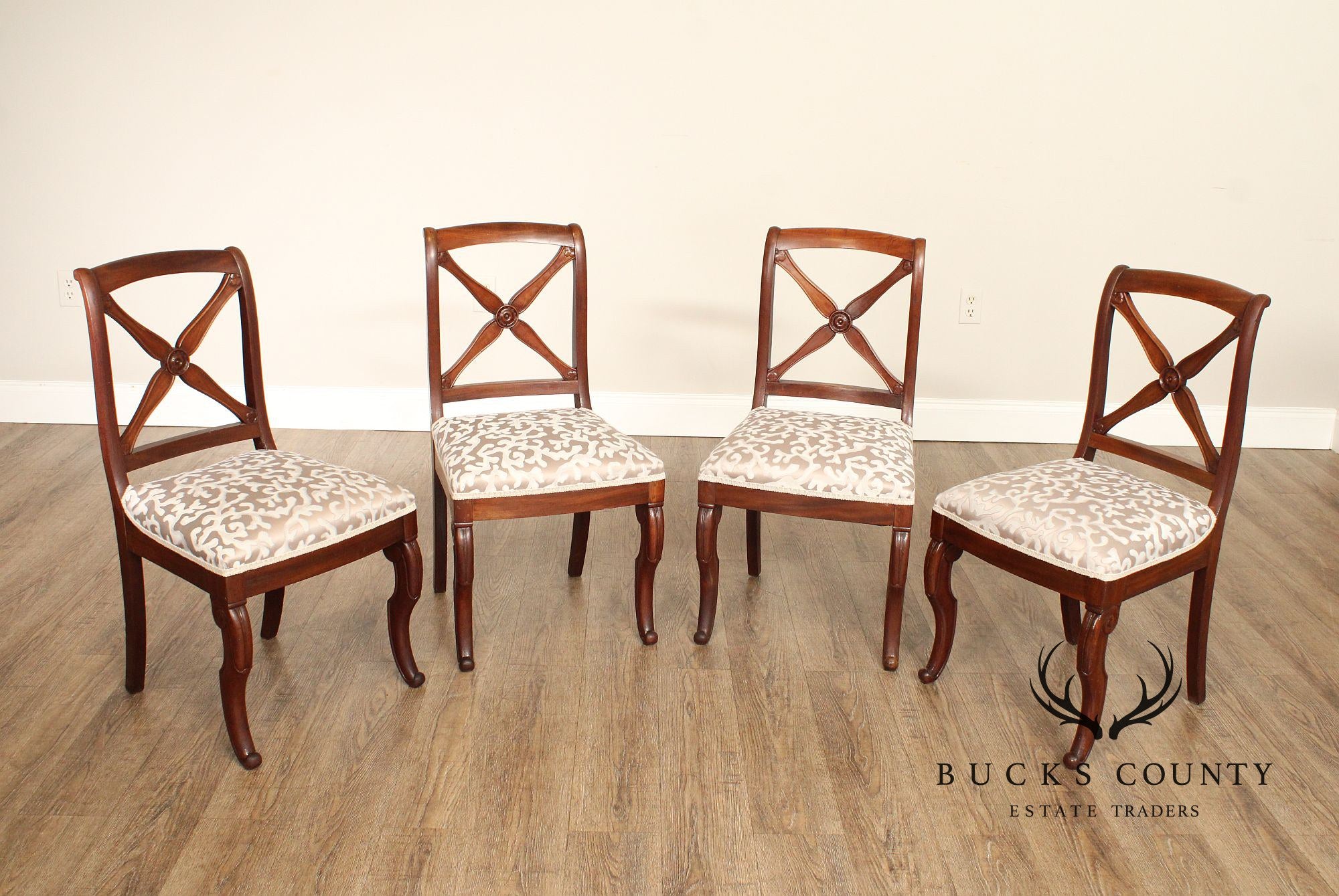 Antique Set of 4 Classical French Empire Mahogany Dining Chairs