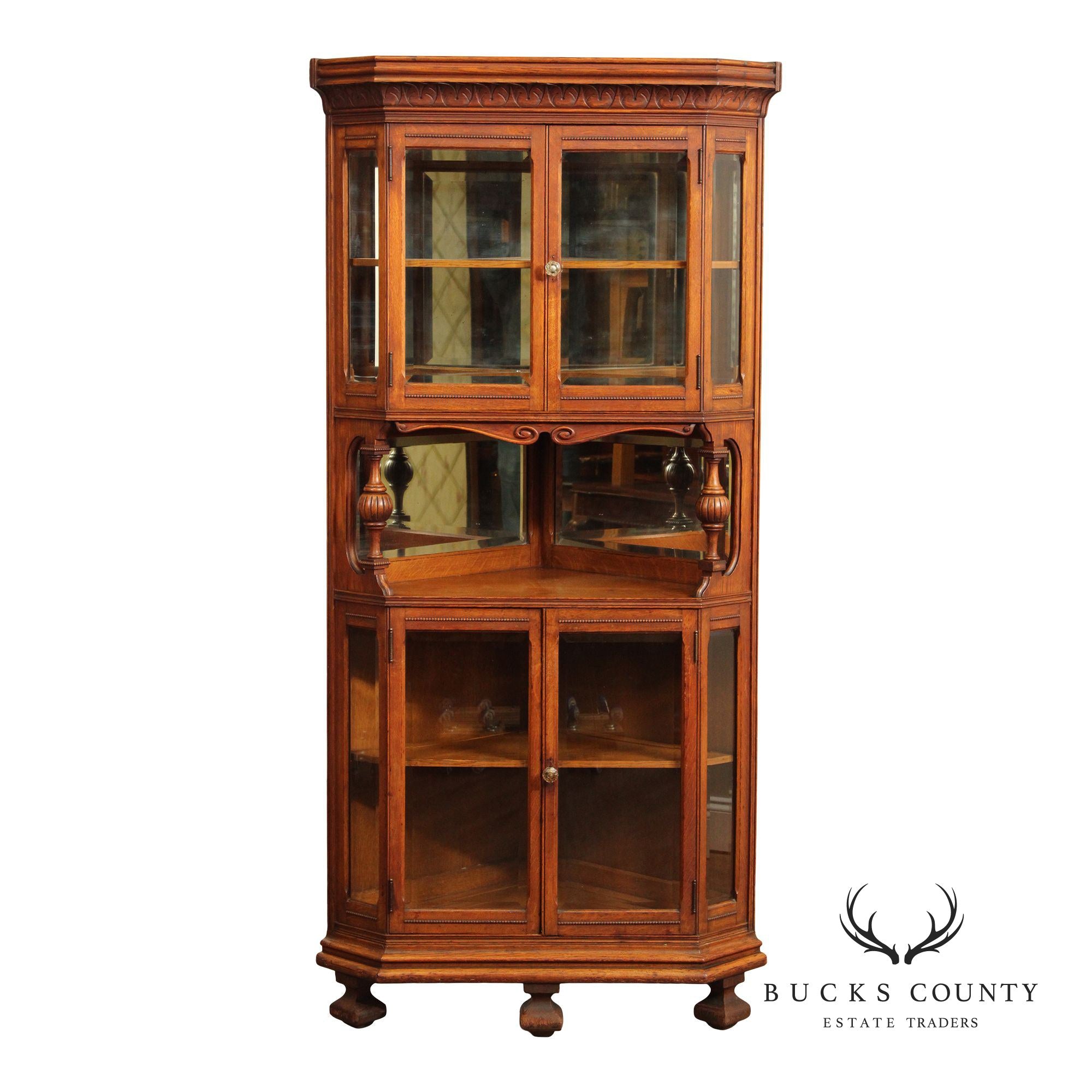 Antique Victorian Oak Corner China Cabinet