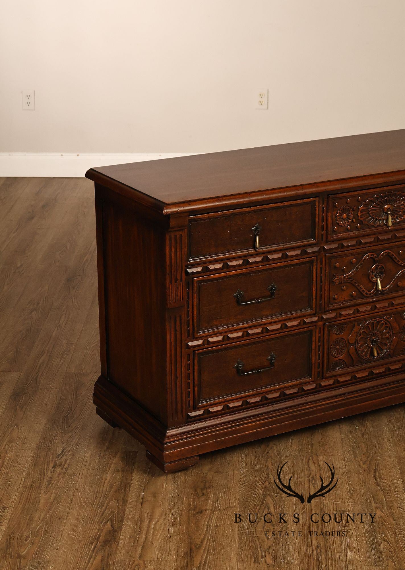 John Widdicomb Spanish Revival Style Carved Triple Dresser