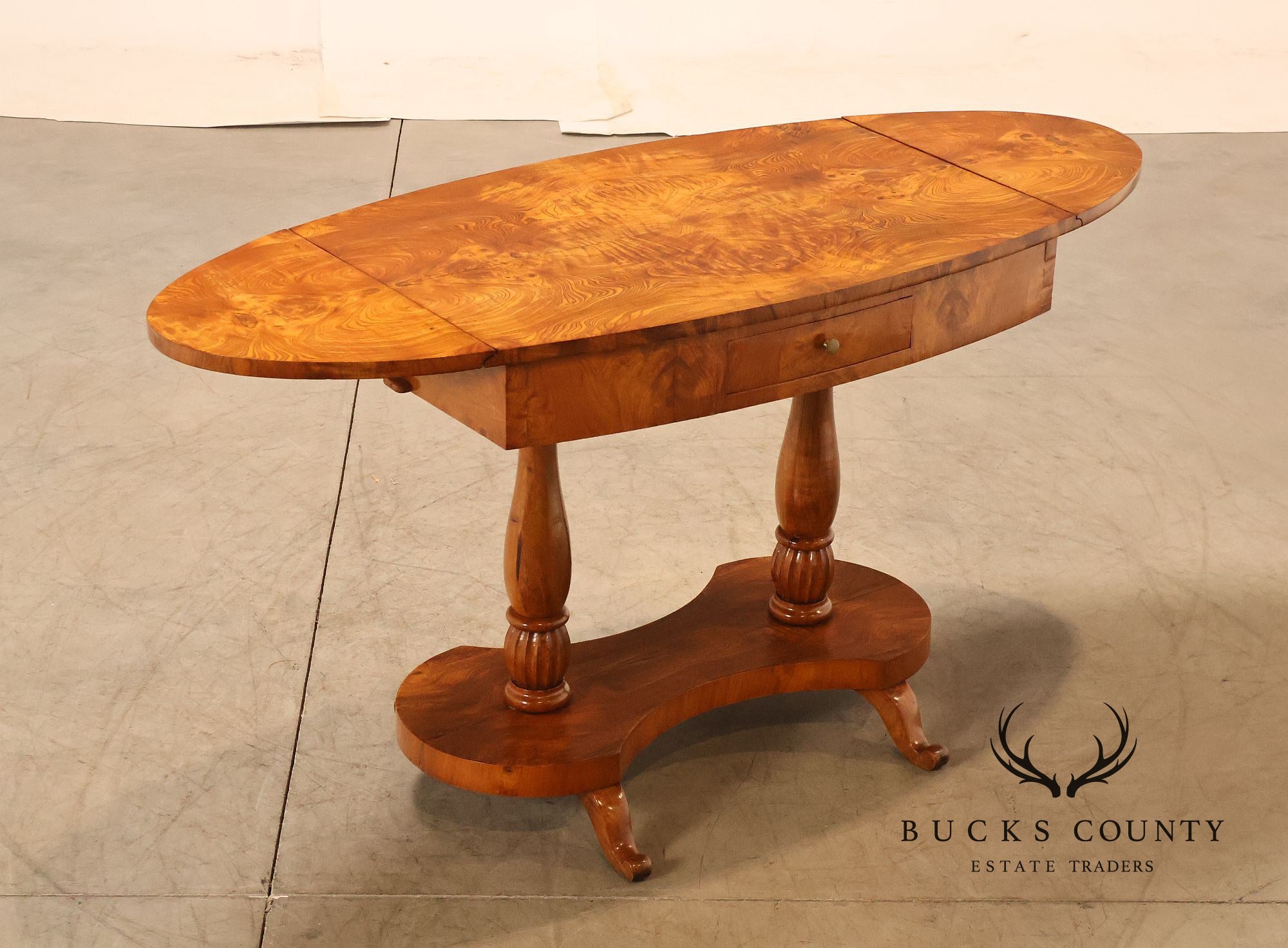 Antique Burlwood Biedermeier Drop Leaf Table