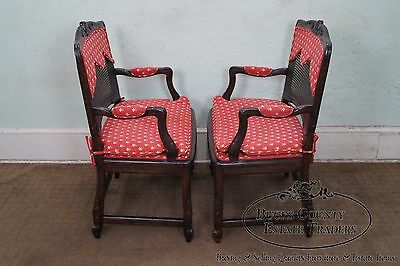 Quality Pair of French Country Wide Seat Open Arm Chairs By Interior Craft