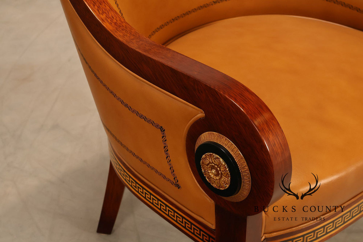 Neoclassical Empire Style Pair Of Mahogany And Leather Armchairs